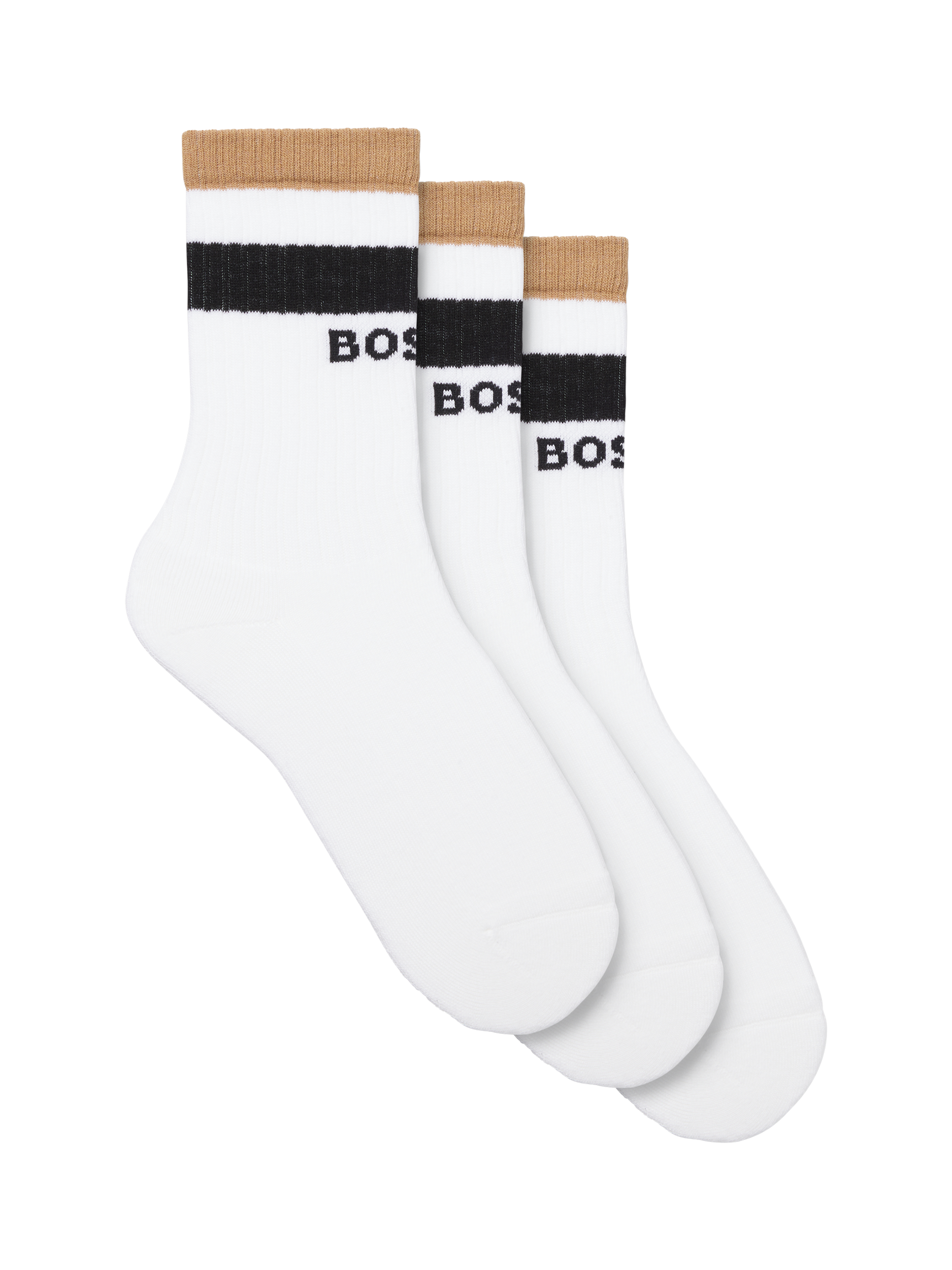 Product image 1 of 3, which shows BOSS Stripe Ribbed Socks, Pack of 3, White, 5-8.5