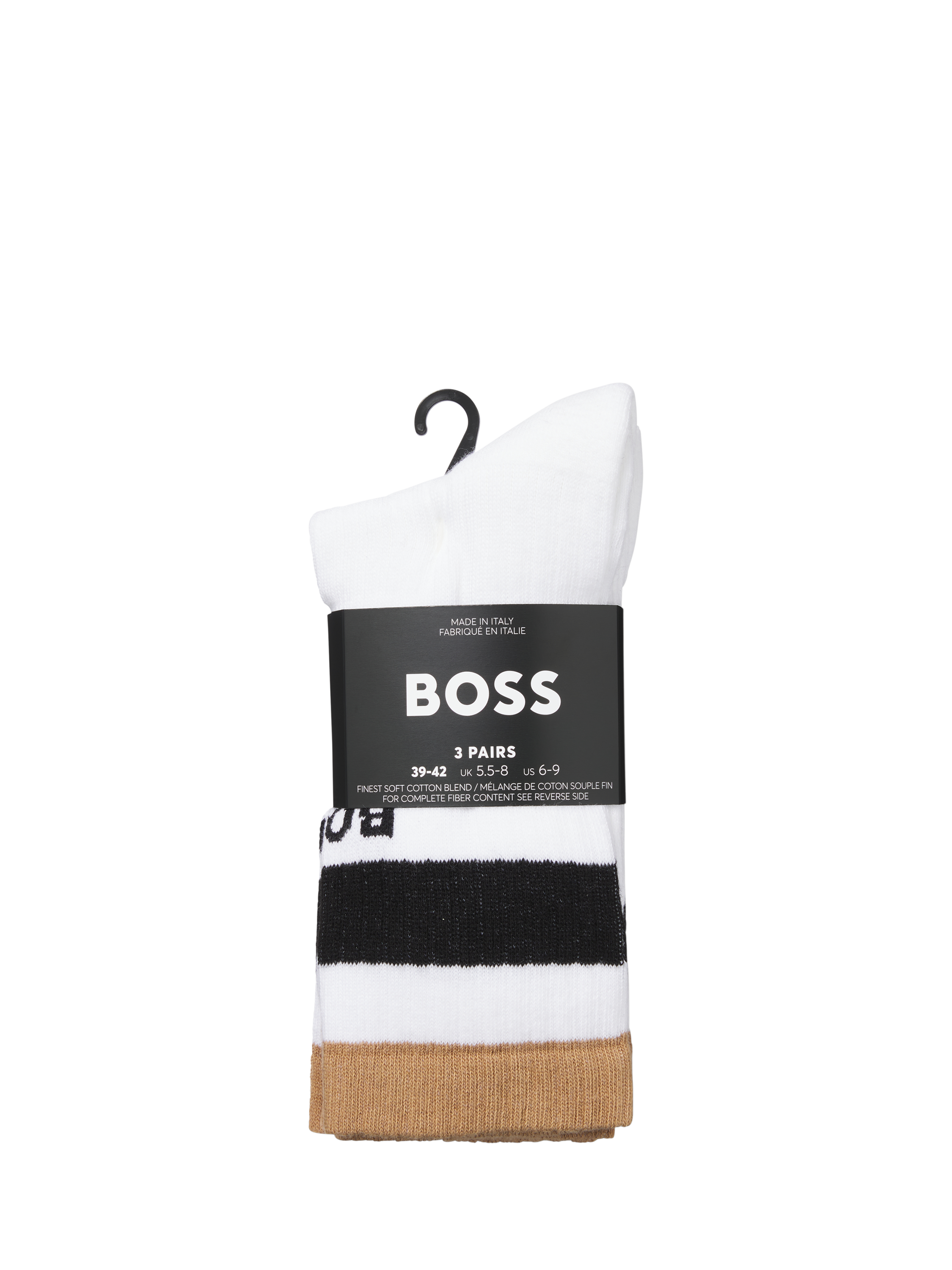 Product image 2 of 3, which shows BOSS Stripe Ribbed Socks, Pack of 3, White, 5-8.5