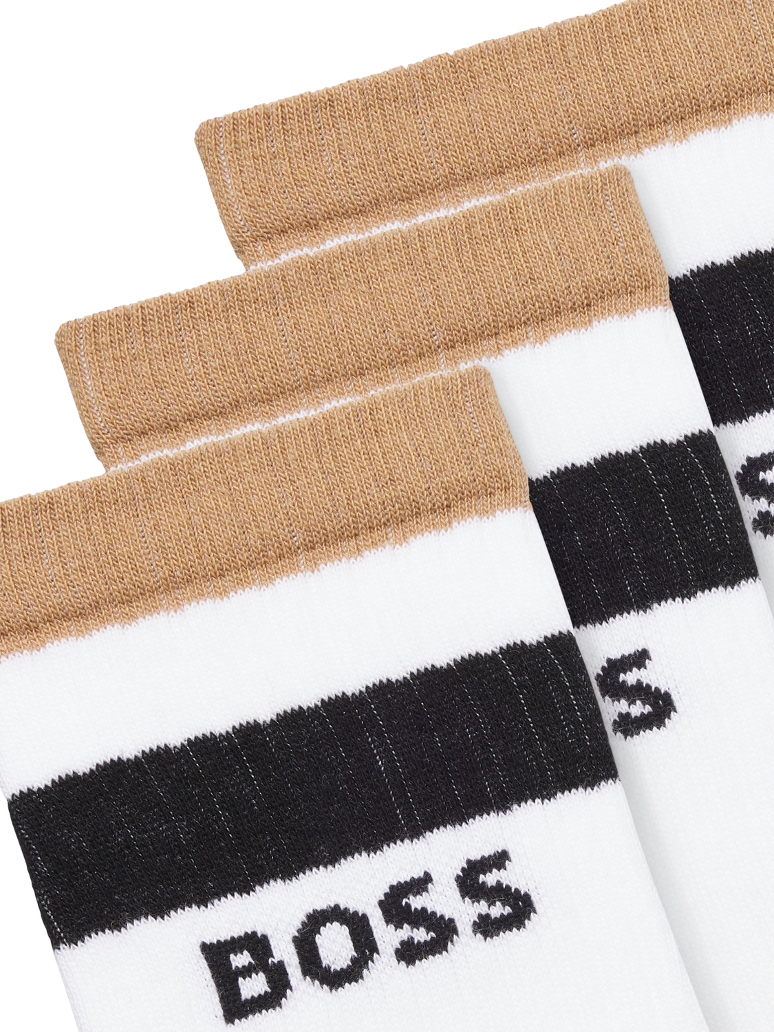 Product image 3 of 3, which shows BOSS Stripe Ribbed Socks, Pack of 3, White, 5-8.5