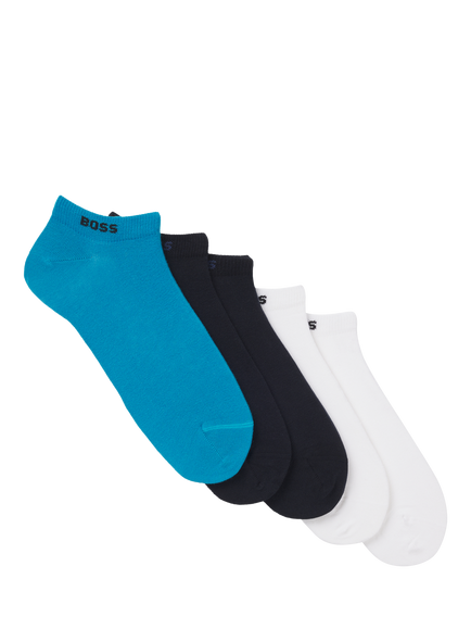 HUGO BOSS BOSS Logo Cotton Blend Ankle Socks, Pack of 5, Blue/Multi