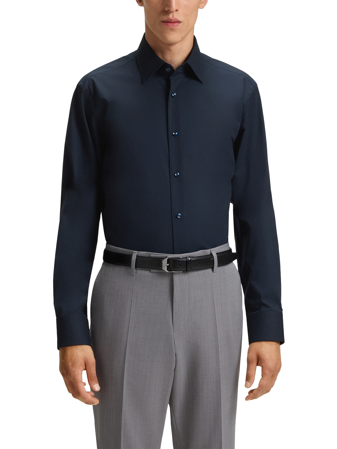 Product image 1 of 6, which shows HUGO BOSS BOSS Cotton Blend Shirt, Dark Blue, 15