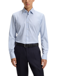BOSS Cotton Blend Regular Fit Check Shirt, Light Blue