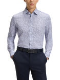 HUGO BOSS BOSS Floral Print Cotton Blend Shirt, Light Blue