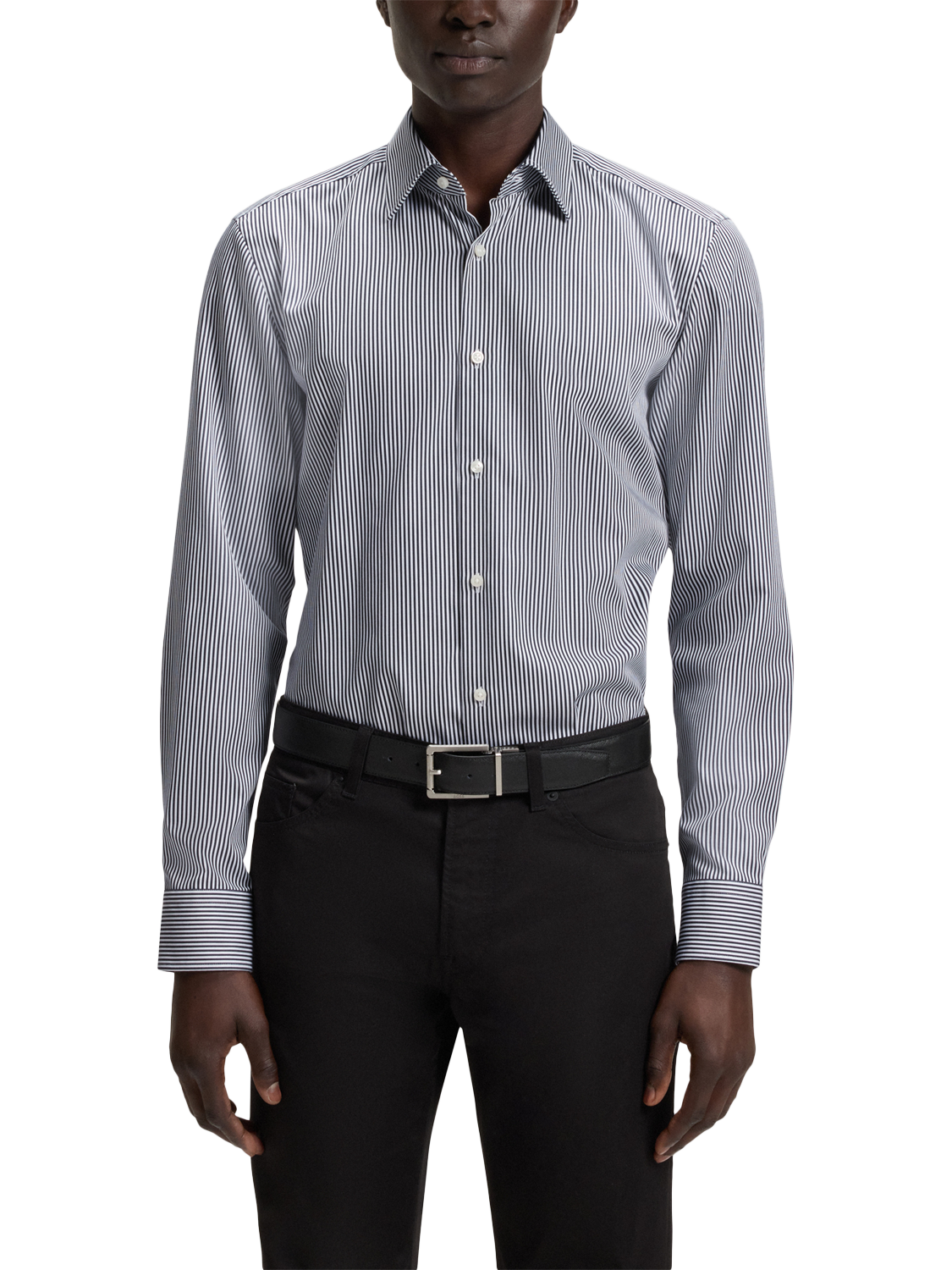 Product image 1 of 6, which shows BOSS Cotton Regular Fit Stripe Shirt, Blue/Multi, 15.75