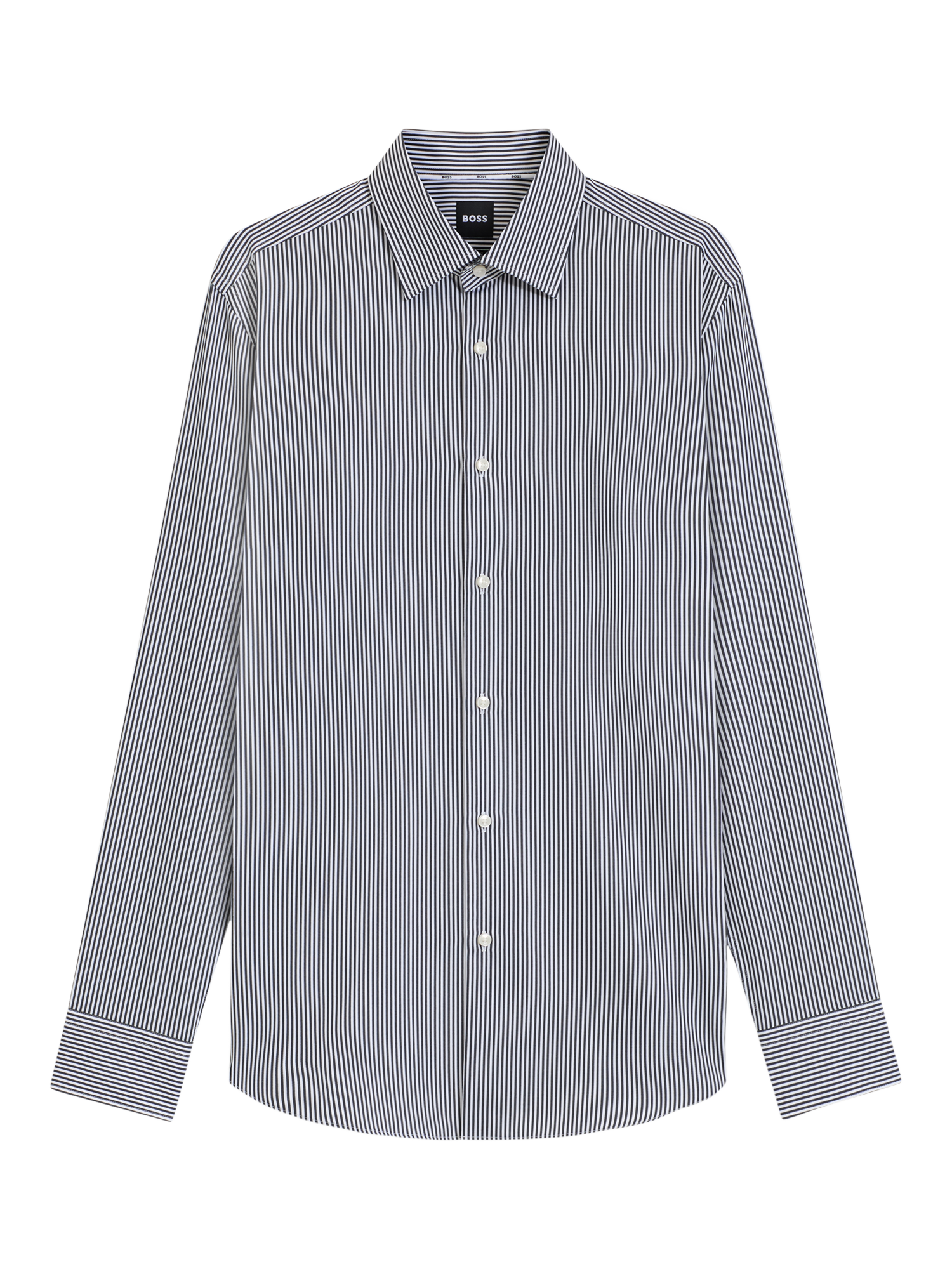Product image 4 of 6, which shows BOSS Cotton Regular Fit Stripe Shirt, Blue/Multi, 15.75