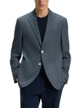 BOSS Regular Fit Single Breasted Check Wool Blend Suit Blazer, Dark Blue