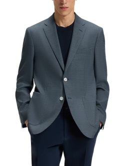 BOSS Regular Fit Single Breasted Check Wool Blend Suit Blazer, Dark Blue, Dark Blue