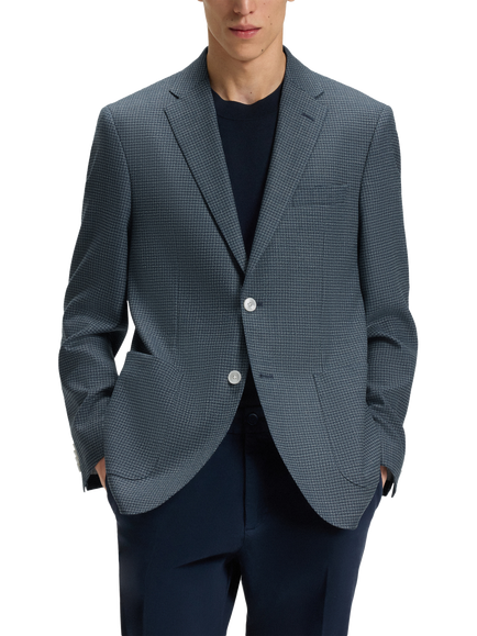 BOSS Regular Fit Single Breasted Check Wool Blend Suit Blazer, Dark Blue, Dark Blue