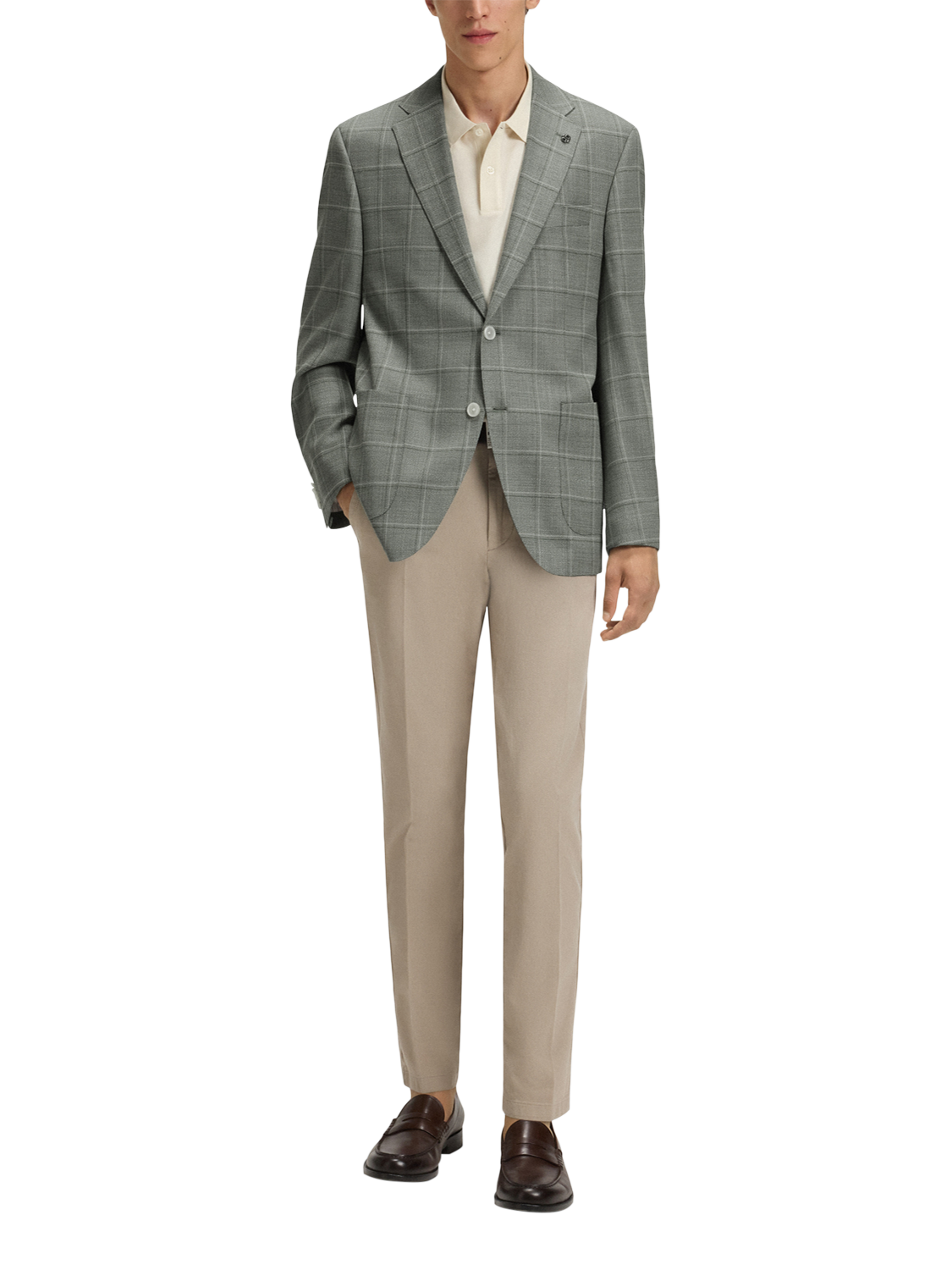 Product image 3 of 6, which shows BOSS Regular Fit Wool Blend Check Suit Jacket, Green/Multi, 38R