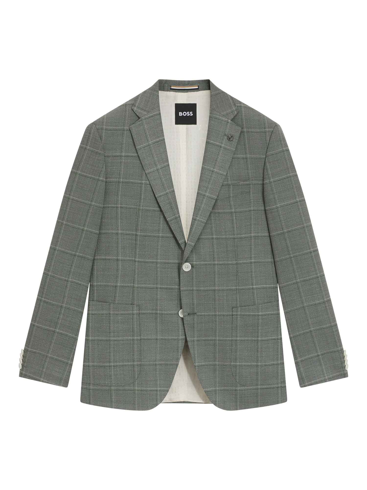 Product image 4 of 6, which shows BOSS Regular Fit Wool Blend Check Suit Jacket, Green/Multi, 38R