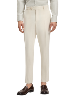 BOSS Tapered Fit Cotton Blend Suit Trousers, White, White