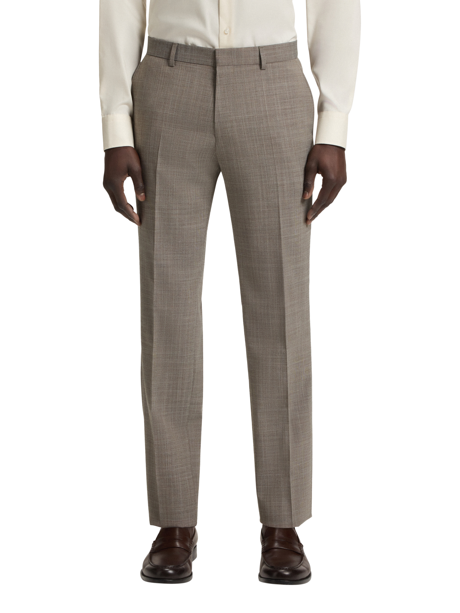 Product image 1 of 6, which shows HUGO BOSS BOSS Regular Fit Suit Trousers, Dark Beige, 32R