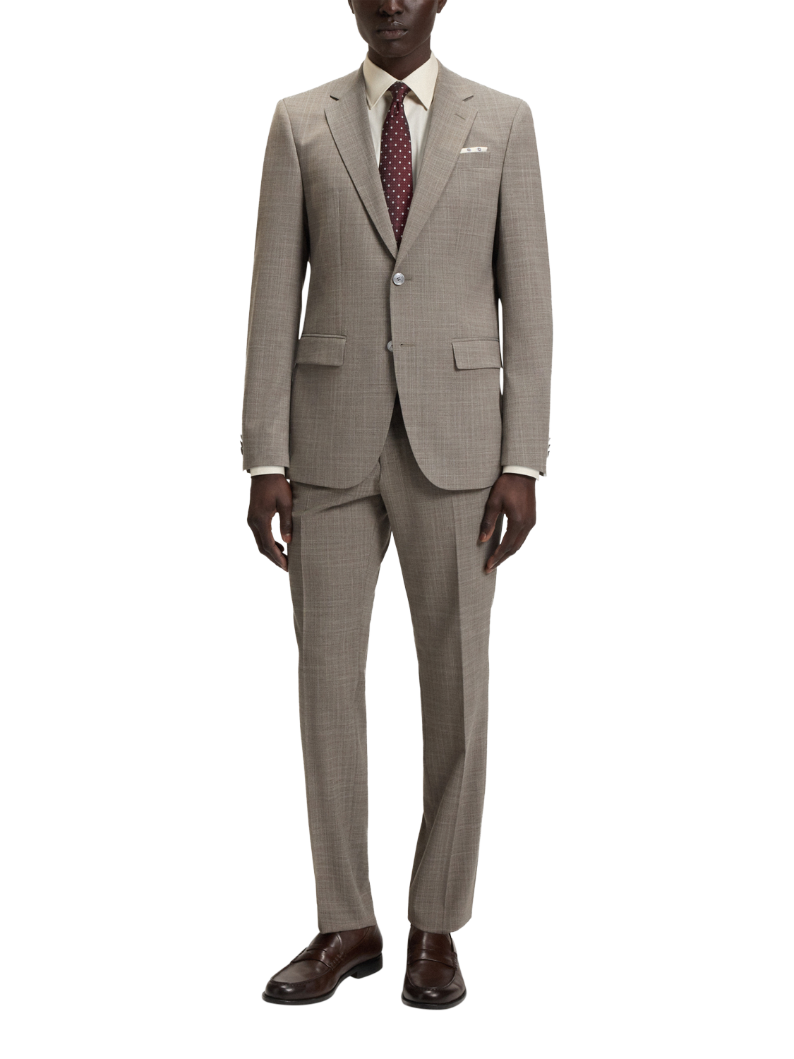 Product image 3 of 6, which shows HUGO BOSS BOSS Regular Fit Suit Trousers, Dark Beige, 32R