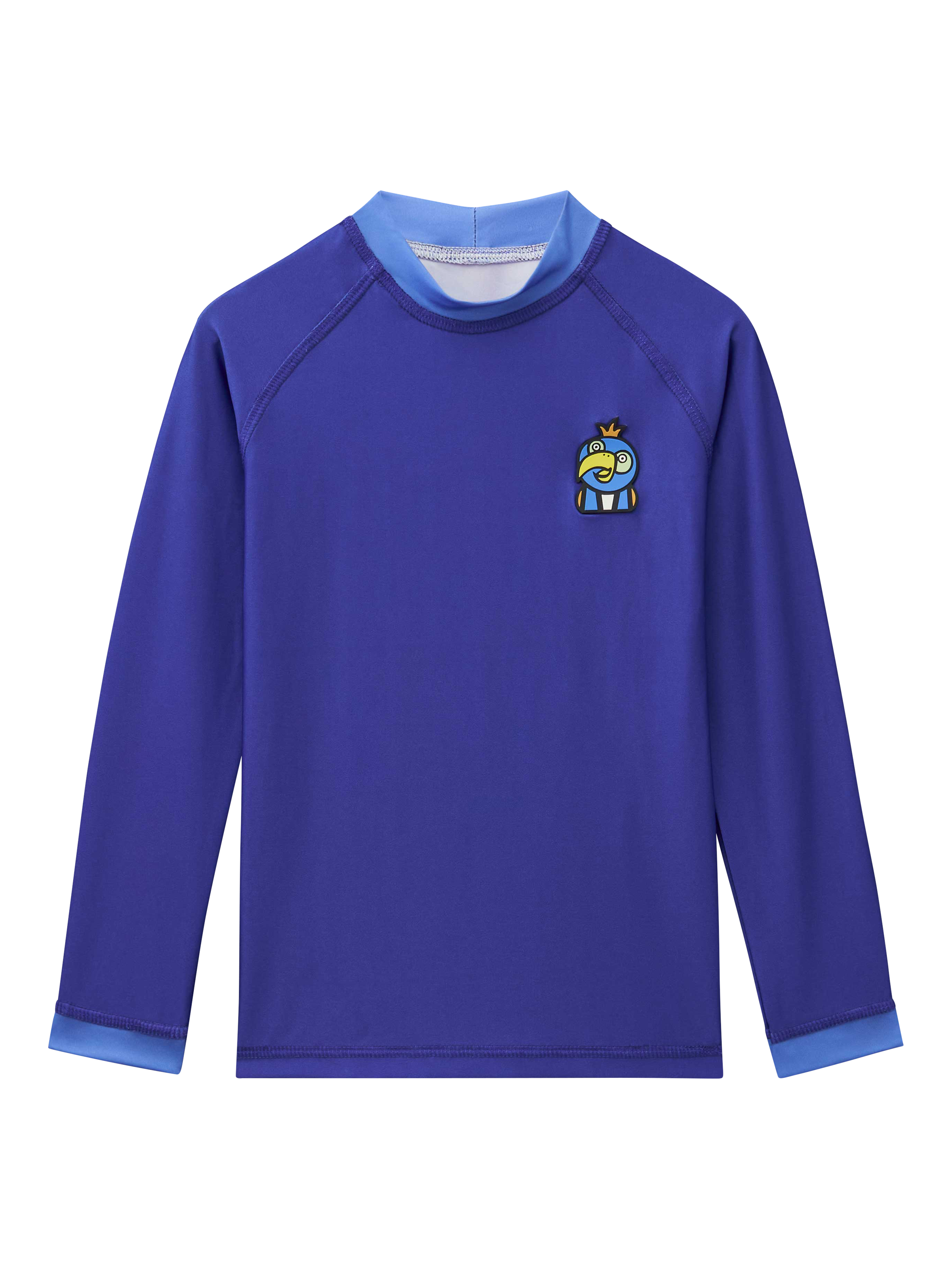 Product image 1 of 3, which shows Roarsome x BUGBEE Kids' Squawk the Parrot Rash Vest, Blue, 1-2 years