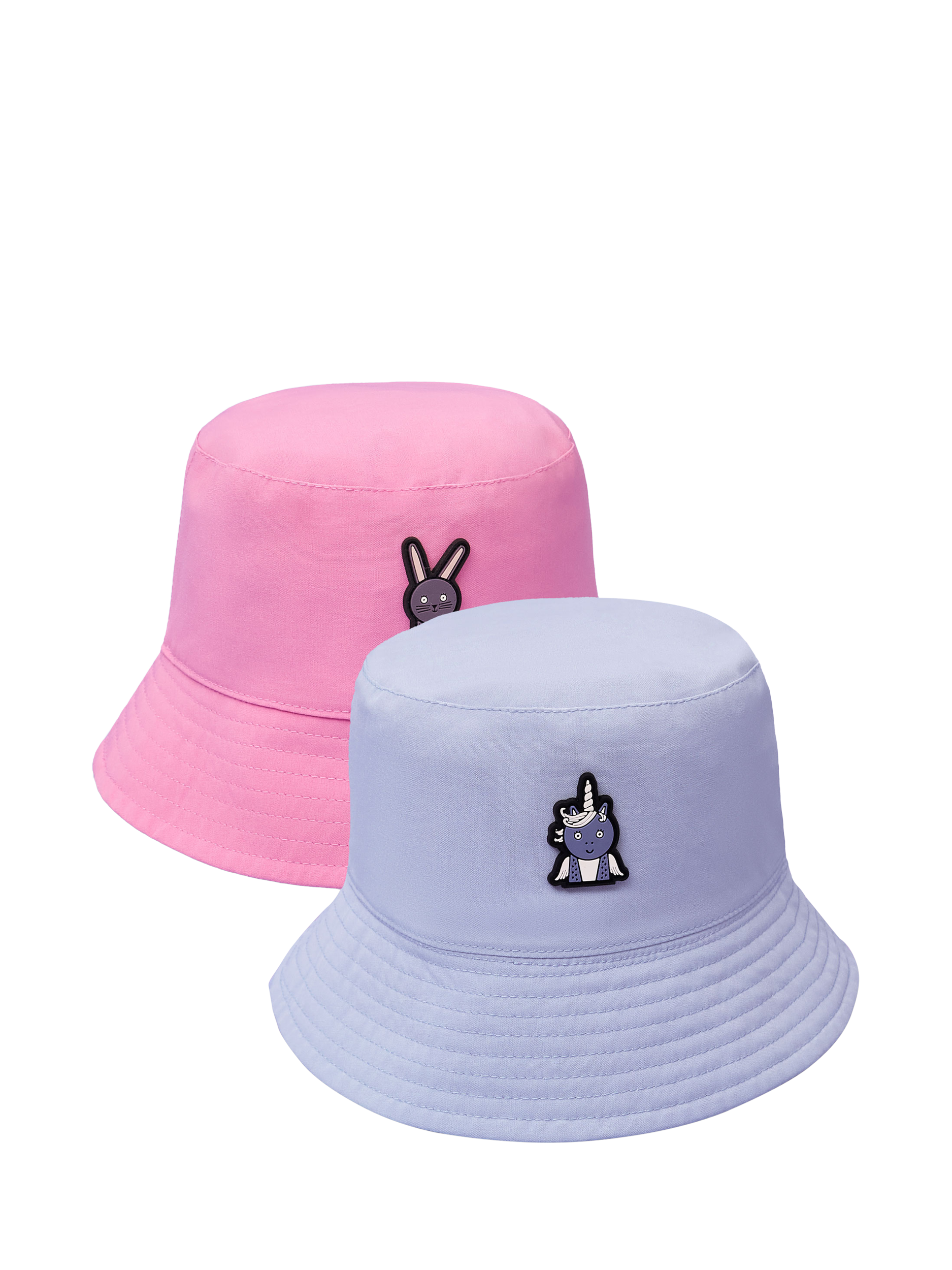 Product image 2 of 3, which shows Roarsome Kids' Hop/Sparkle Reversible Bucket Hat, Pink/Purple, 1-4 years