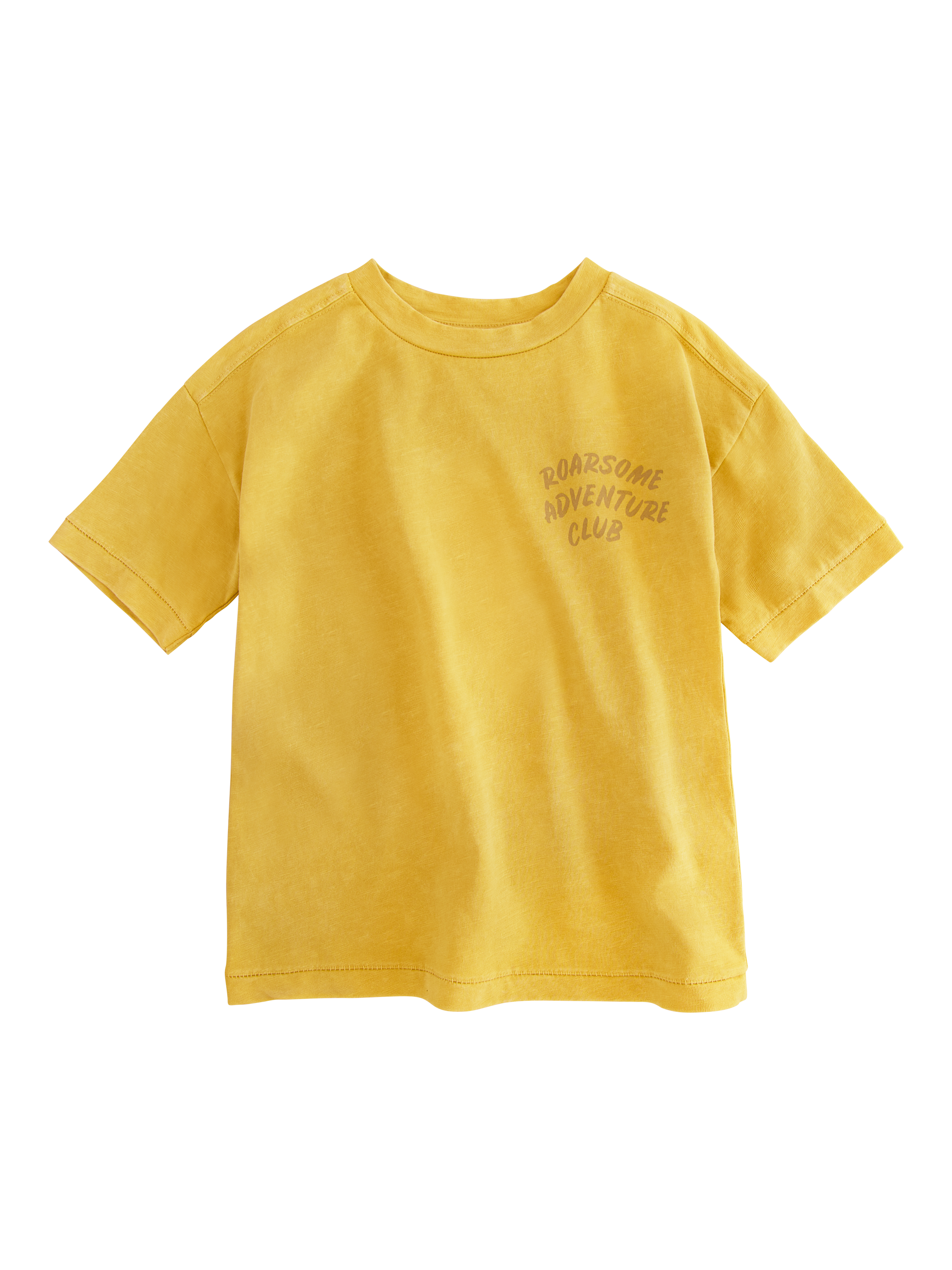 Product image 1 of 3, which shows Roarsome Kids' Adventure Club T-Shirt, Yellow, 1-2 years