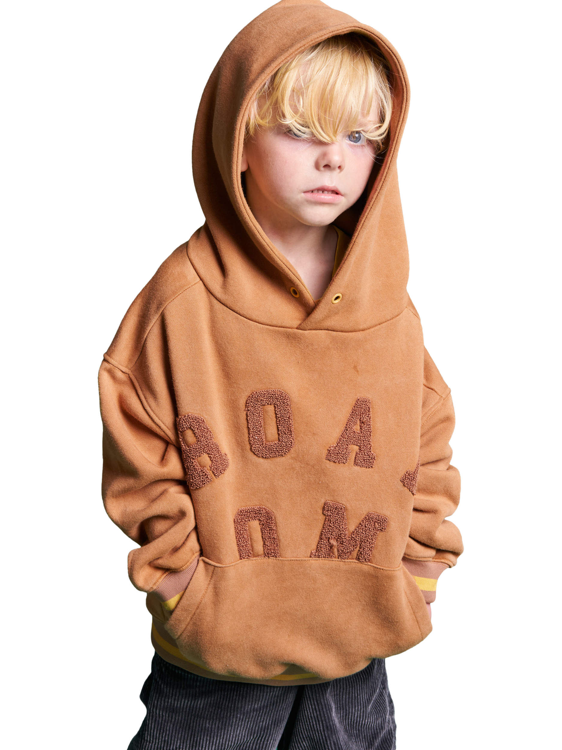 Product image 1 of 3, which shows Roarsome Kids' Organic Cotton Logo Hoodie, Tan, 1-2 years