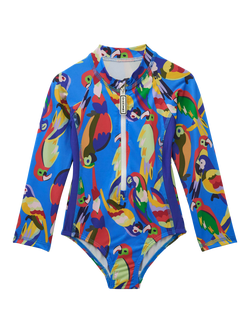 Roarsome x BUGBEE Kids' Squawk the Parrot Swimsuit, Blue Multi, Blue Multi