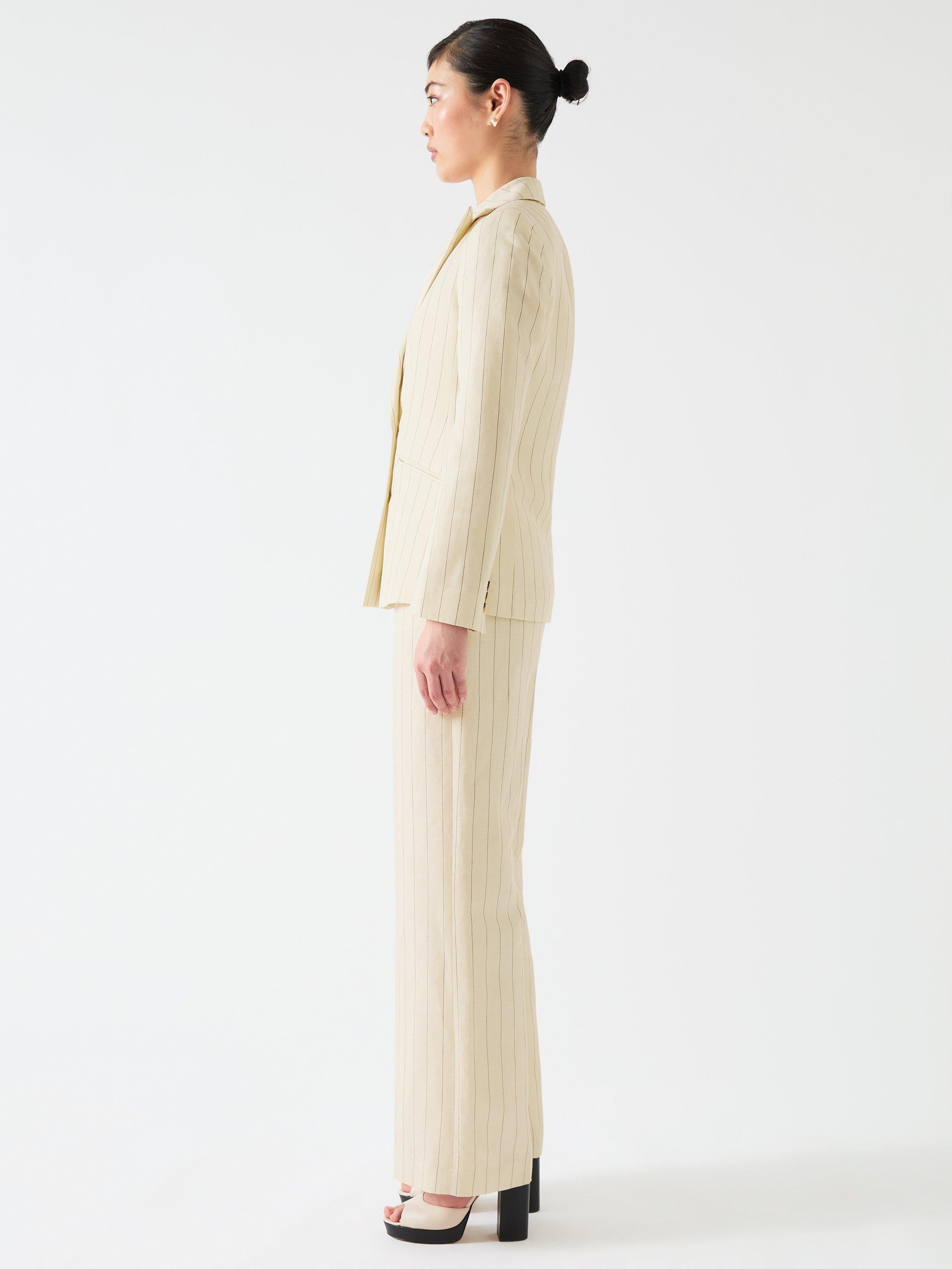 Product image 2 of 5, which shows L.K.Bennett Amore Linen Blend Pinstripe Jacket, Cream/Black, 10