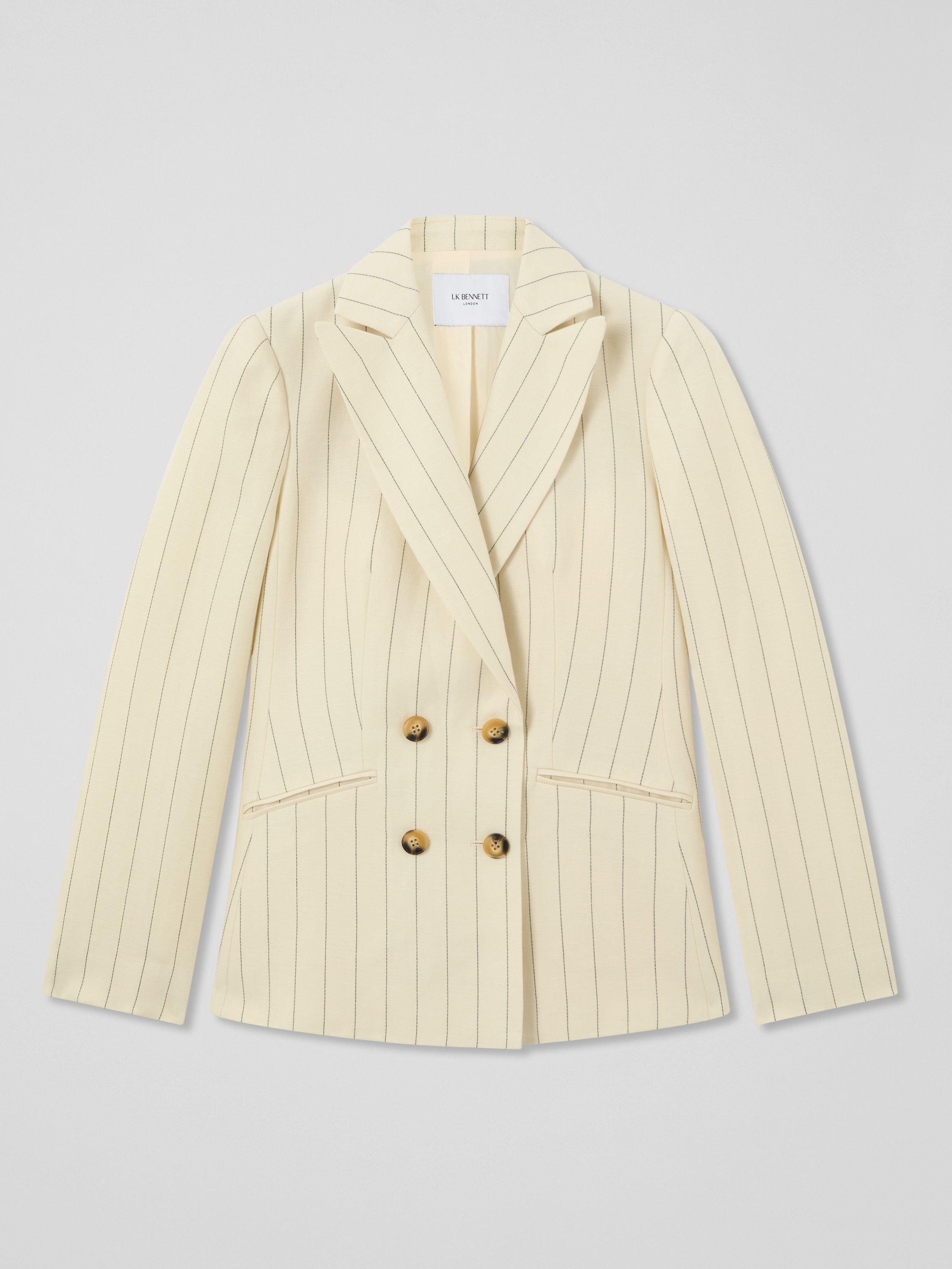 Product image 4 of 5, which shows L.K.Bennett Amore Linen Blend Pinstripe Jacket, Cream/Black, 10