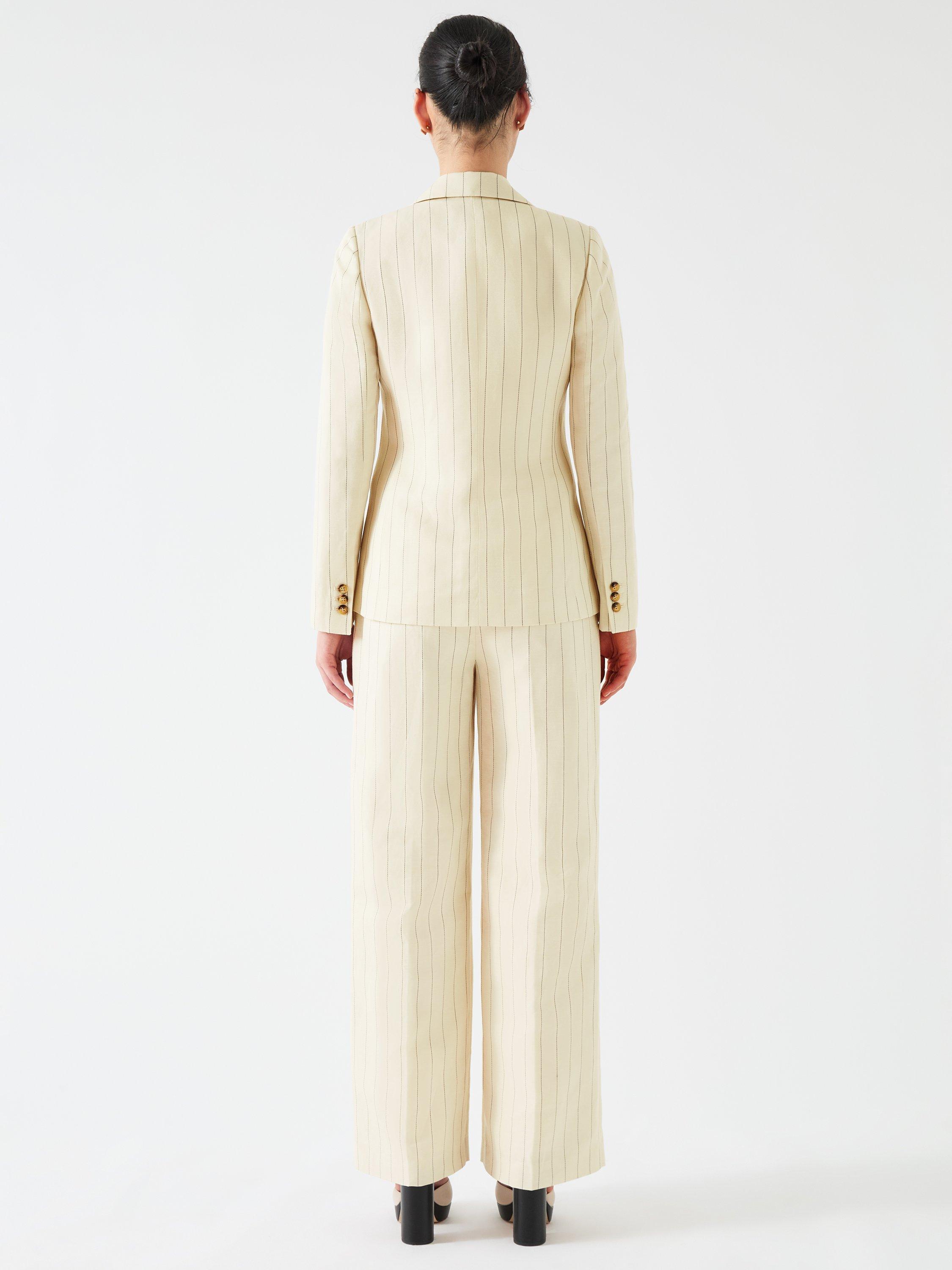 Product image 5 of 5, which shows L.K.Bennett Amore Linen Blend Pinstripe Jacket, Cream/Black, 10