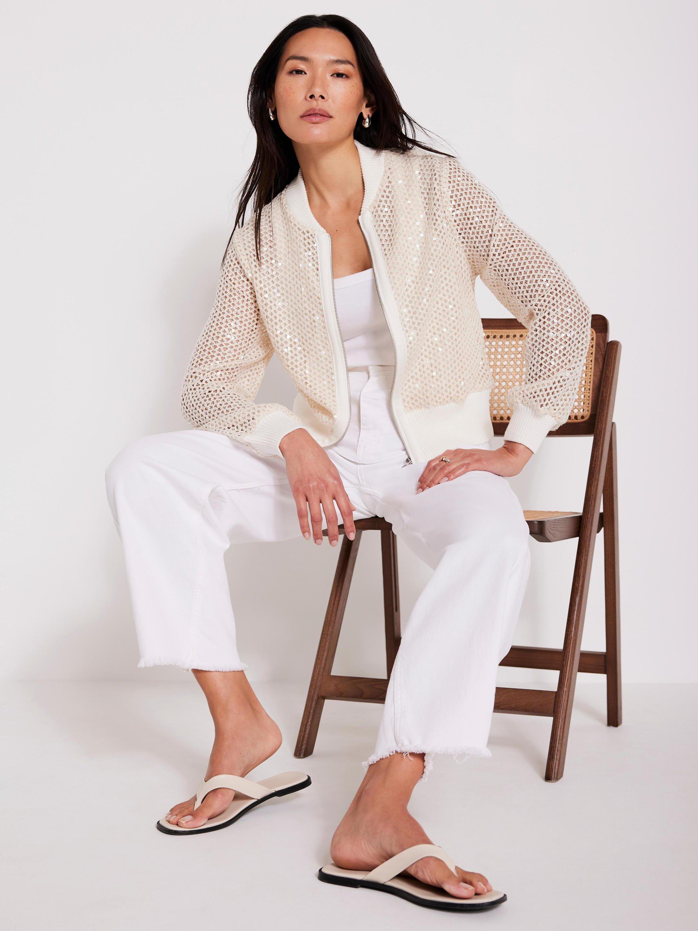 Mint Velvet Sequin Bomber Jacket, Natural Natural