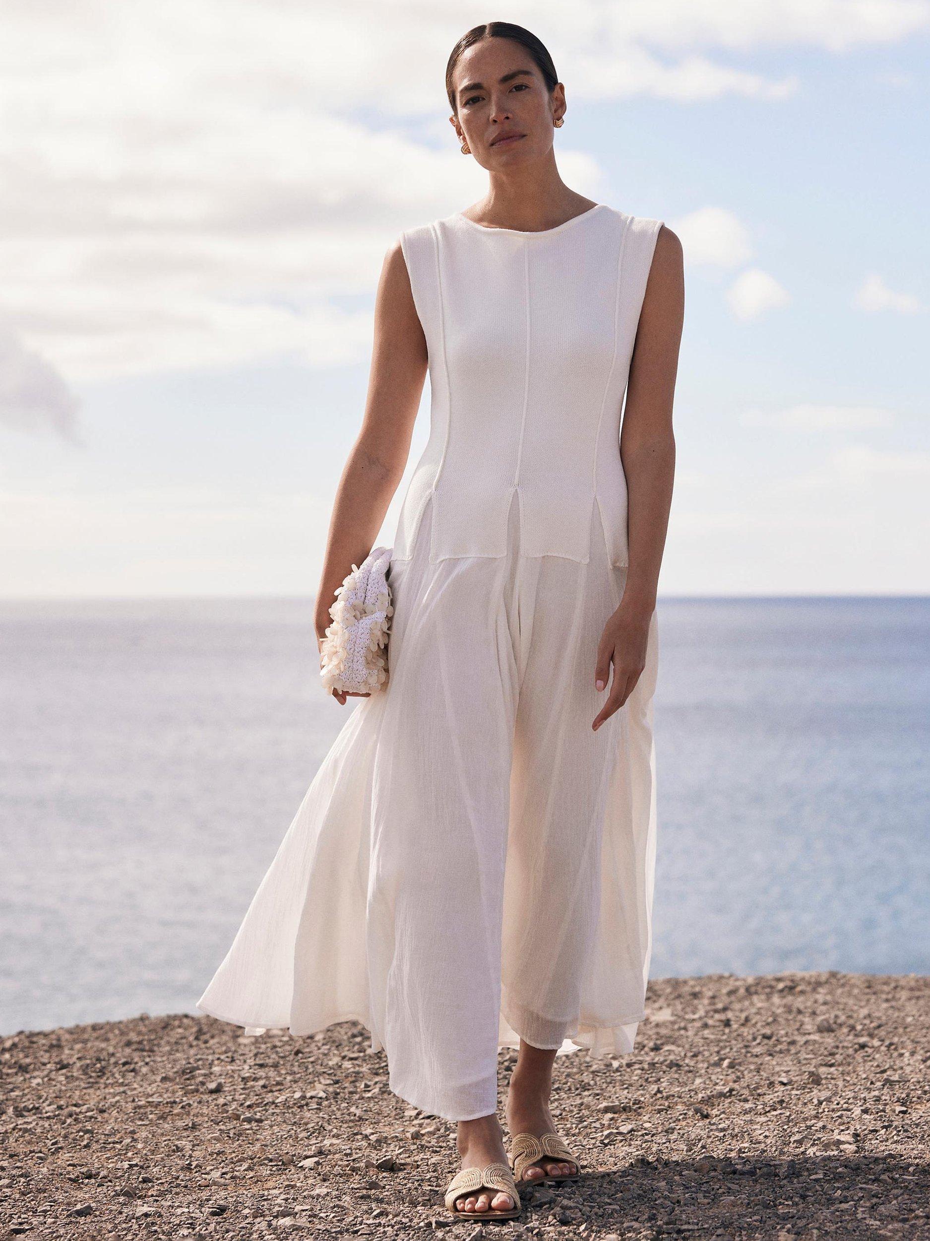 Product image 1 of 8, which shows Mint Velvet Cotton Blend Panelled Maxi Dress, White Ivory, 6|8