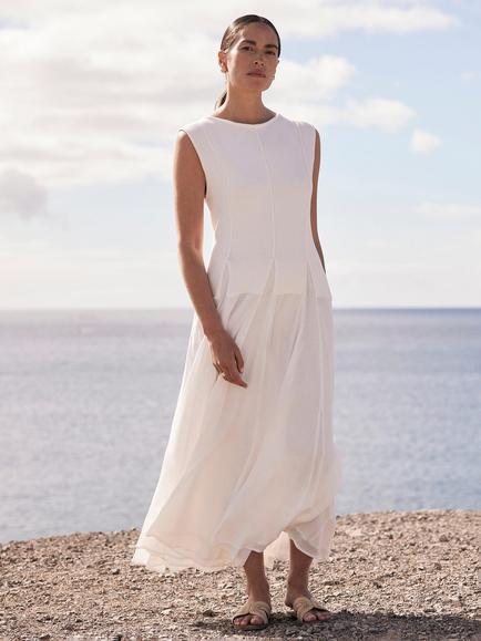 Mint Velvet Cotton Blend Panelled Maxi Dress, White Ivory - view 2, White Ivory