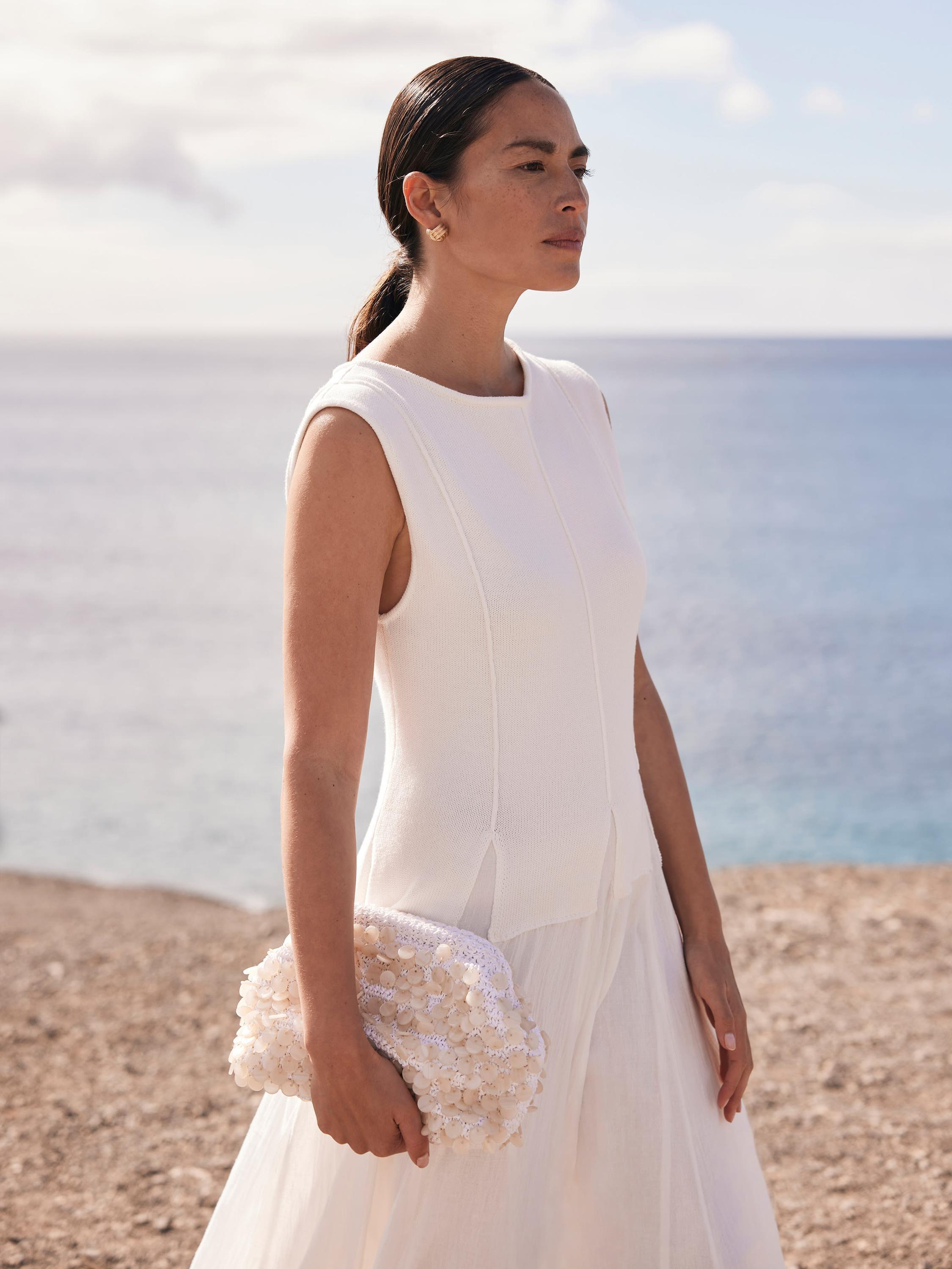 Product image 3 of 8, which shows Mint Velvet Cotton Blend Panelled Maxi Dress, White Ivory, 6|8