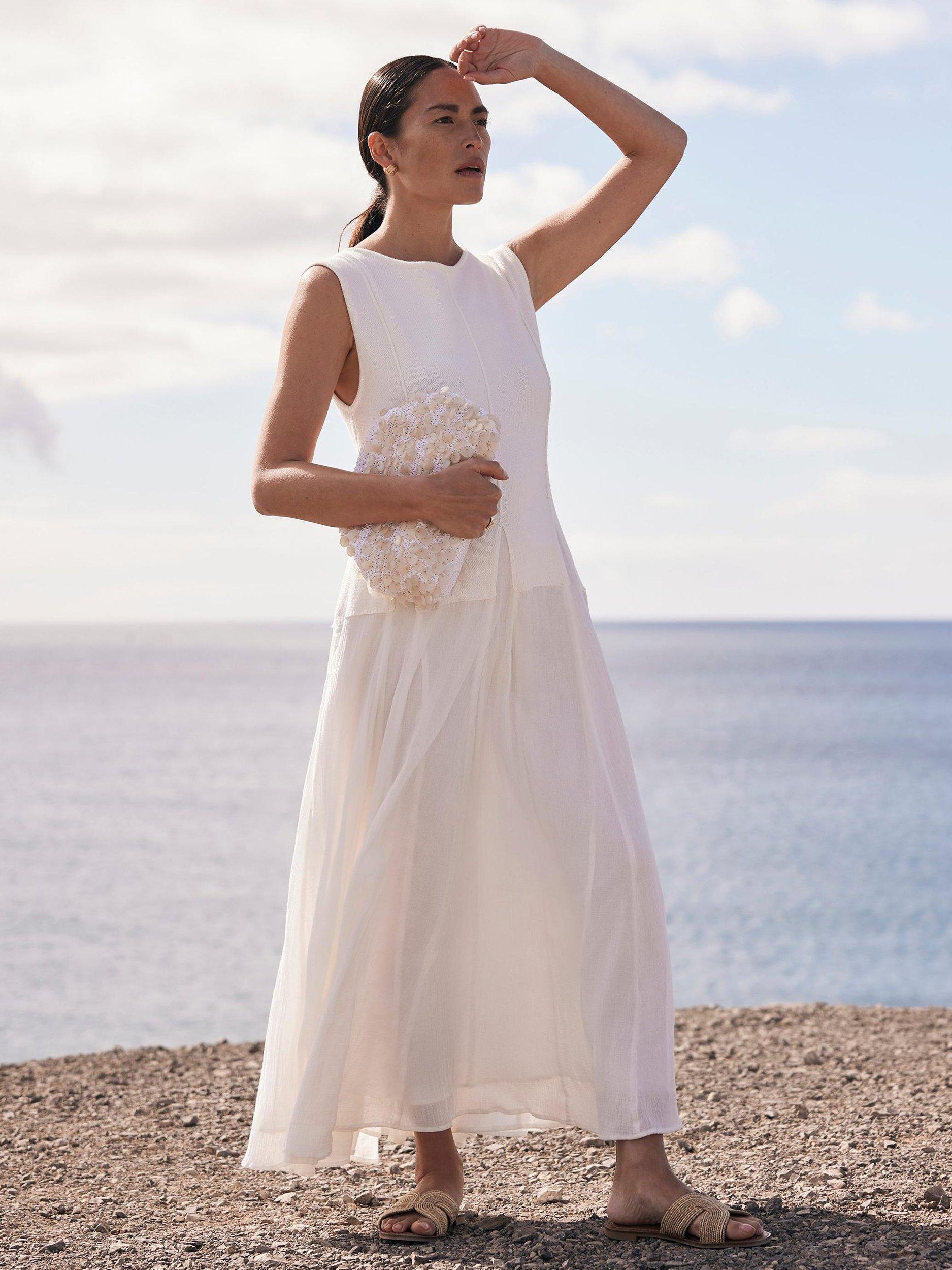 Product image 5 of 8, which shows Mint Velvet Cotton Blend Panelled Maxi Dress, White Ivory, 6|8