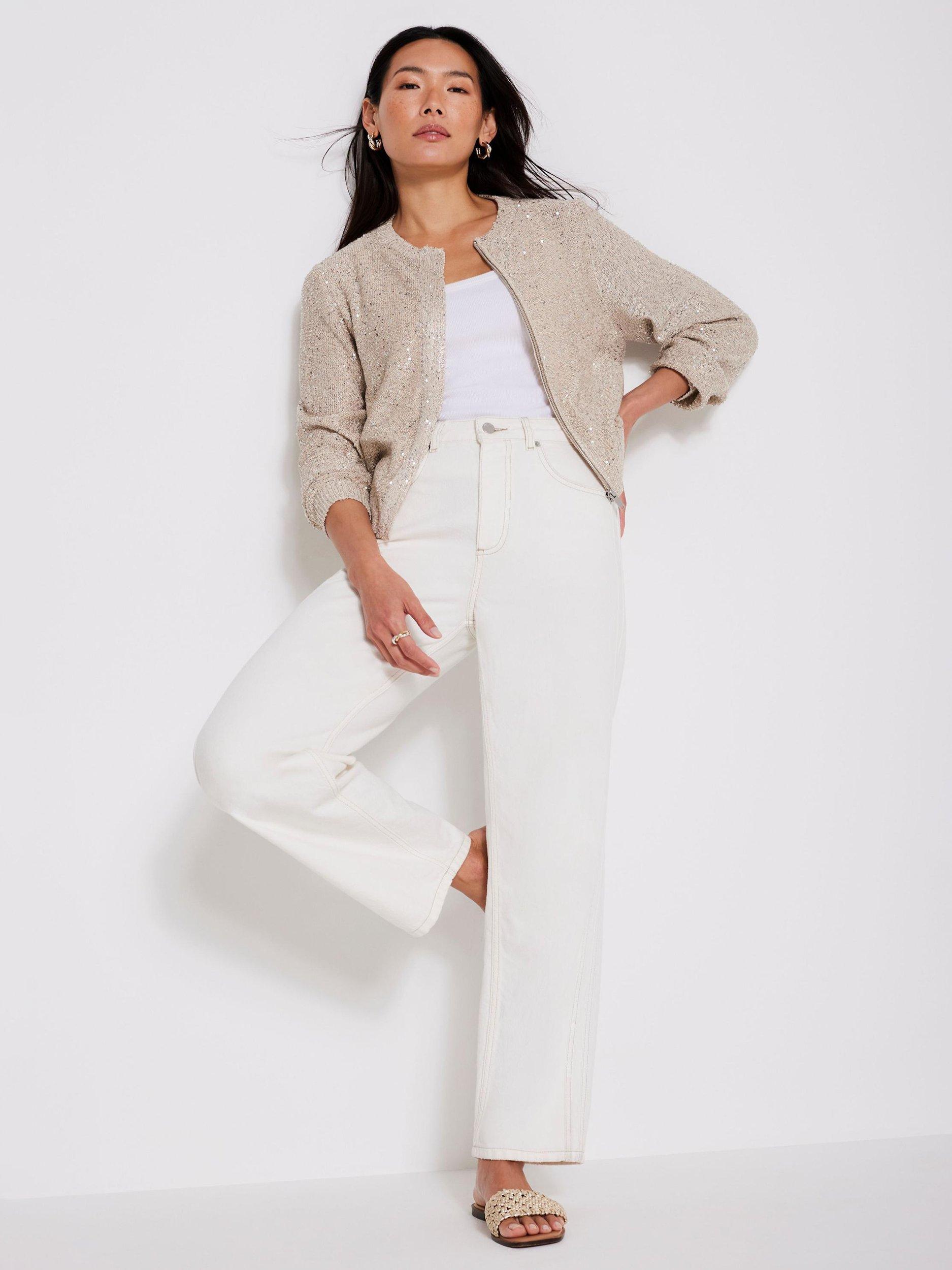 Product image 3 of 7, which shows Mint Velvet Sequin Knit Cardigan, Natural, S
