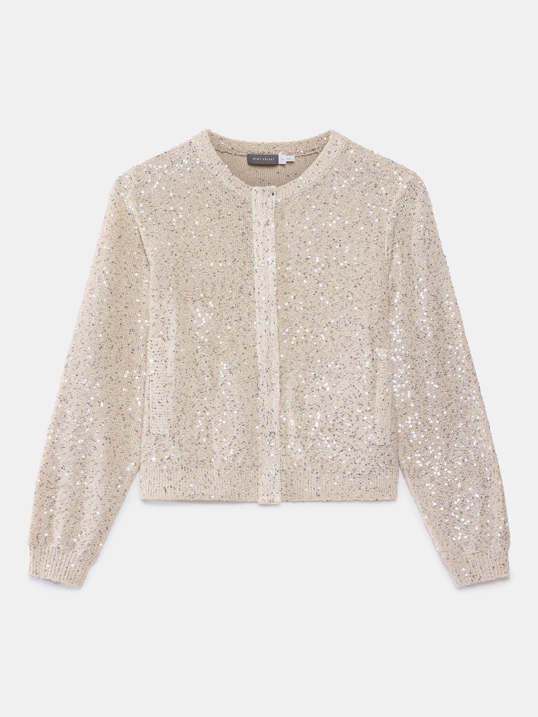 Product image 6 of 7, which shows Mint Velvet Sequin Knit Cardigan, Natural, S
