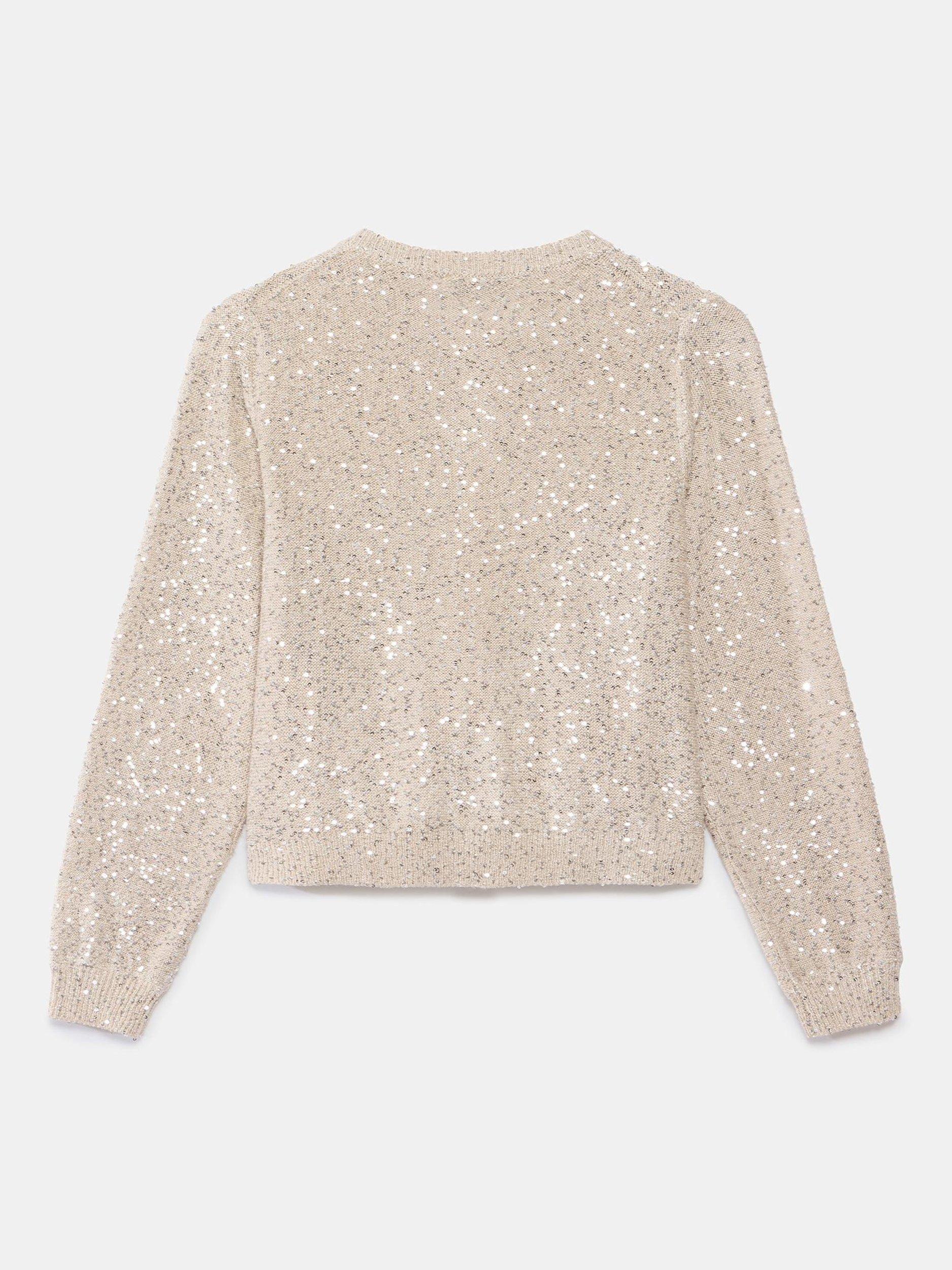 Product image 7 of 7, which shows Mint Velvet Sequin Knit Cardigan, Natural, S