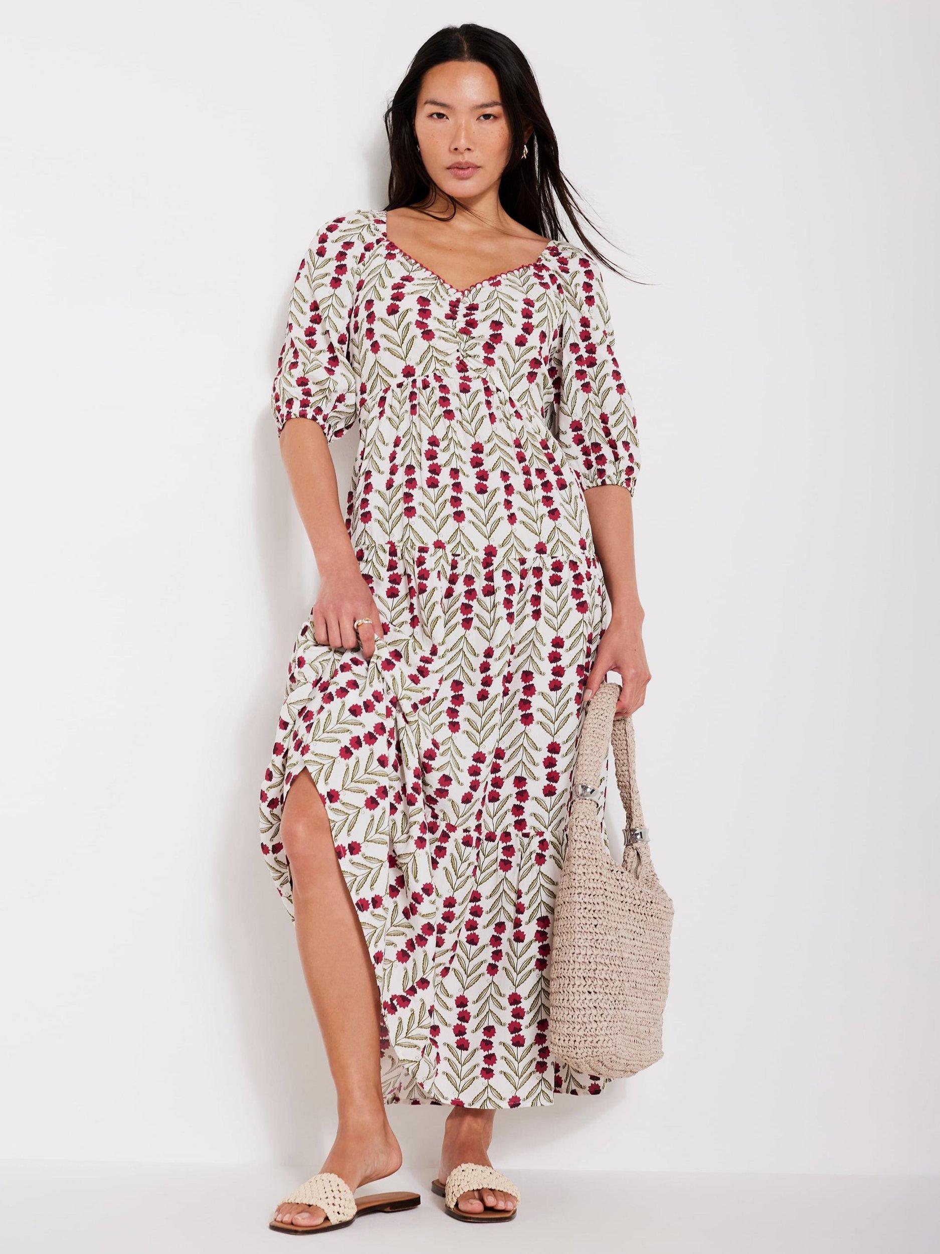 Mint Velvet Crochet Trim Floral Maxi Dress, Natural/Multi