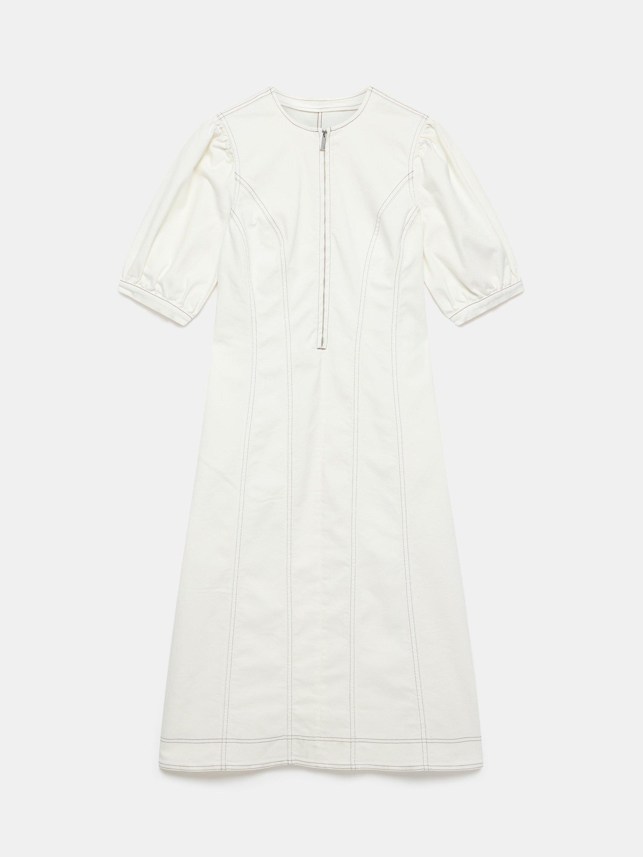 Product image 7 of 8, which shows Mint Velvet Zip Neck Denim Midi Dress, Ivory, 8
