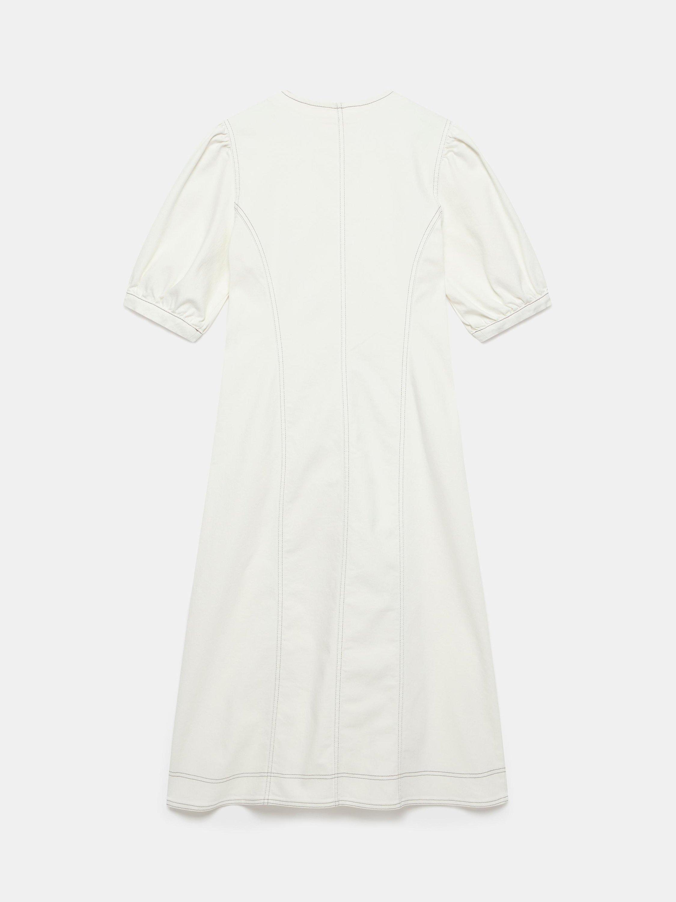 Product image 8 of 8, which shows Mint Velvet Zip Neck Denim Midi Dress, Ivory, 8
