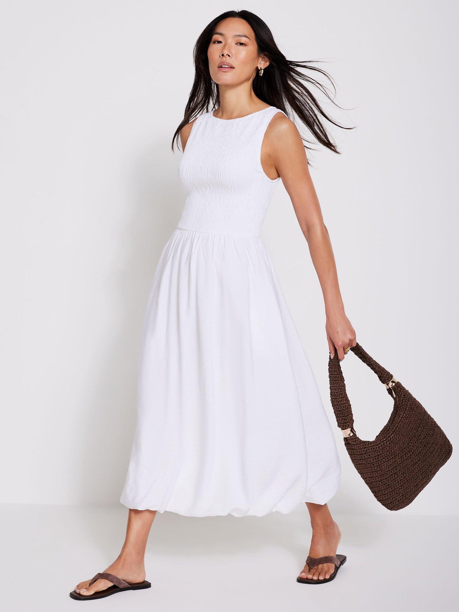 Mint Velvet Sleeveless Bubble Hem Midi Dress, White Ivory