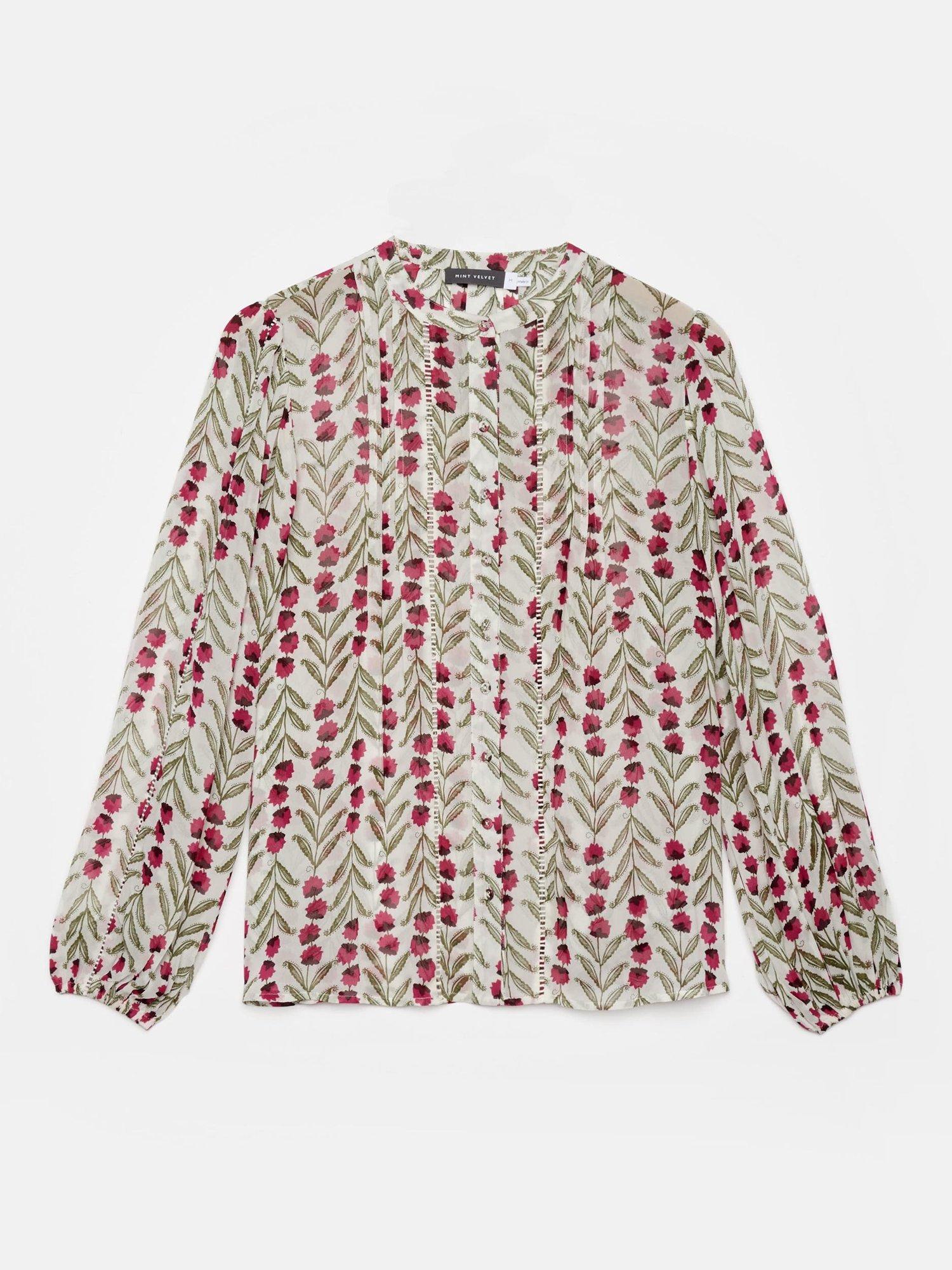 Product image 5 of 6, which shows Mint Velvet Open Stitch Floral Print Blouse, Natural/Multi, XL