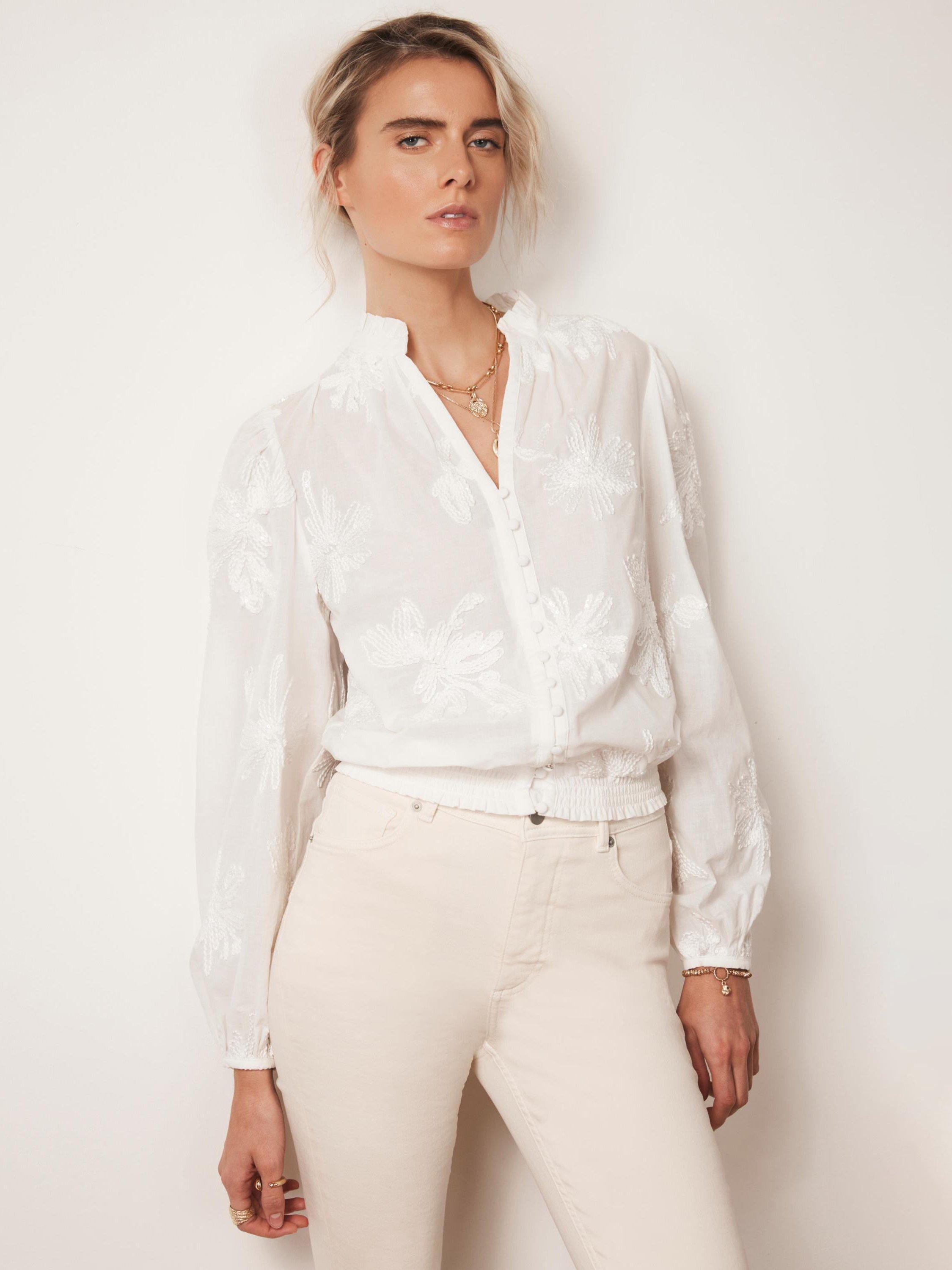 Product image 1 of 8, which shows Mint Velvet Floral Sequin Blouse, White Ivory, S