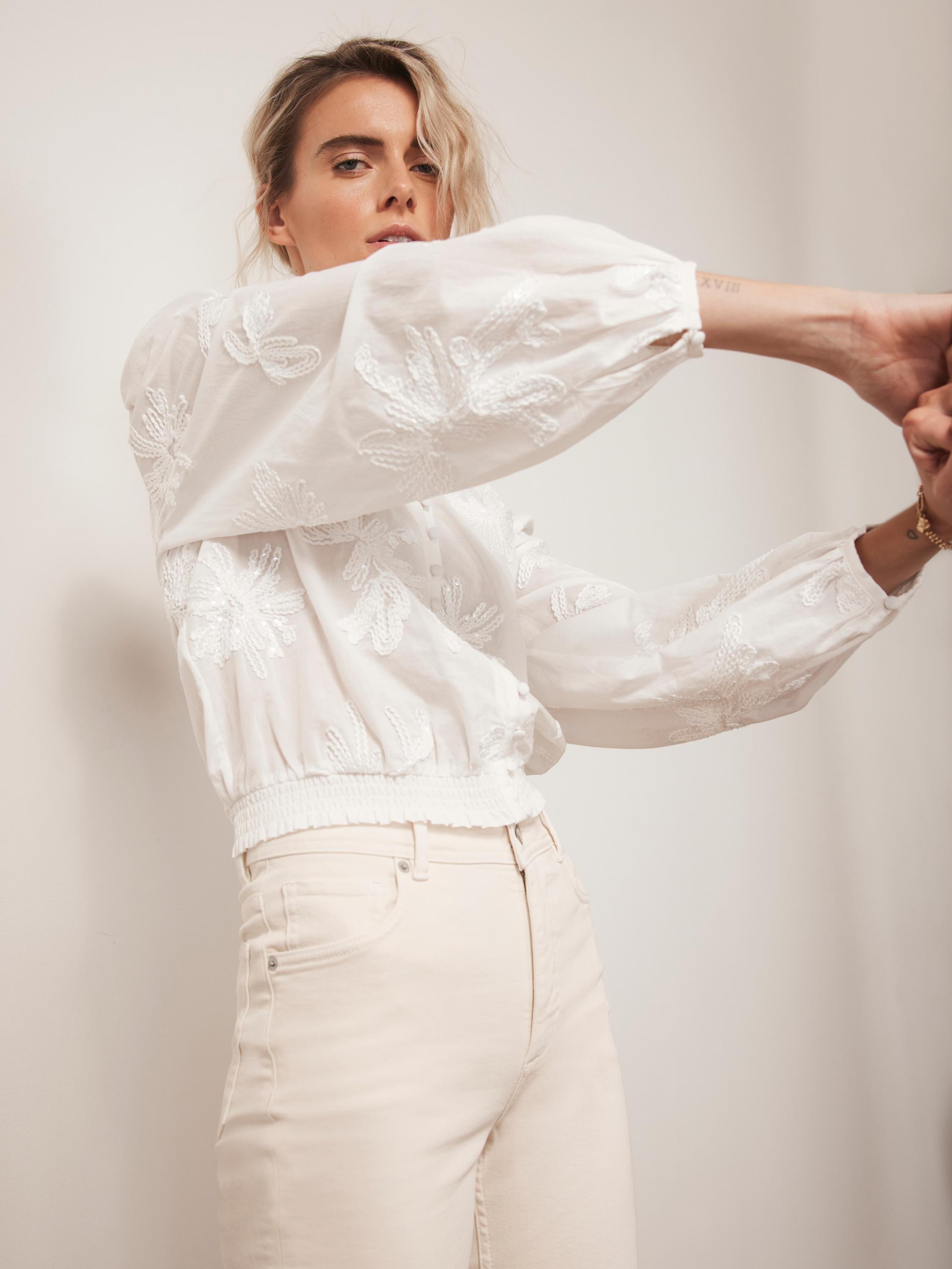 Product image 3 of 8, which shows Mint Velvet Floral Sequin Blouse, White Ivory, S