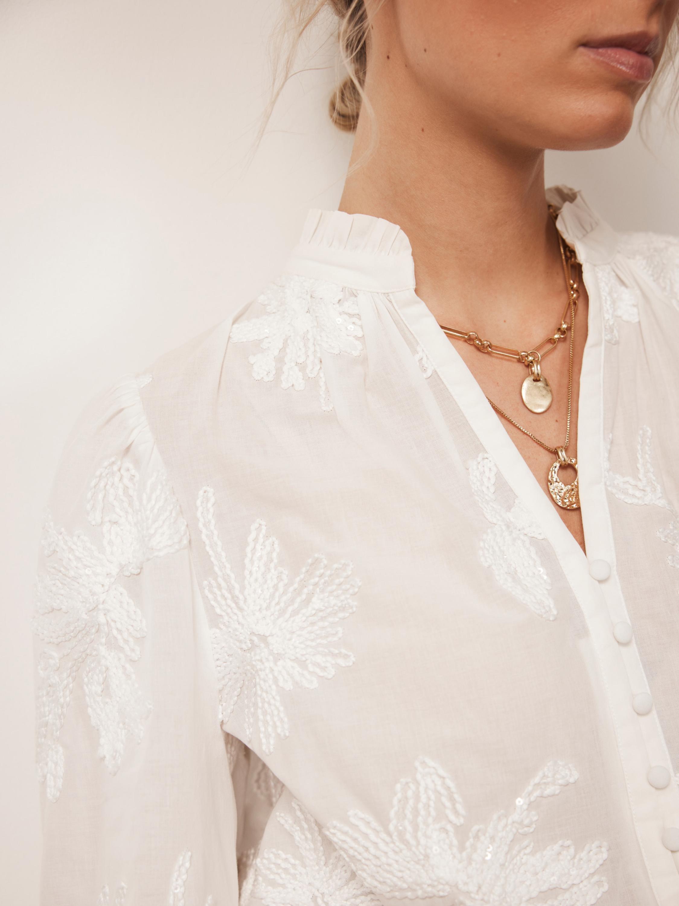 Product image 4 of 8, which shows Mint Velvet Floral Sequin Blouse, White Ivory, S