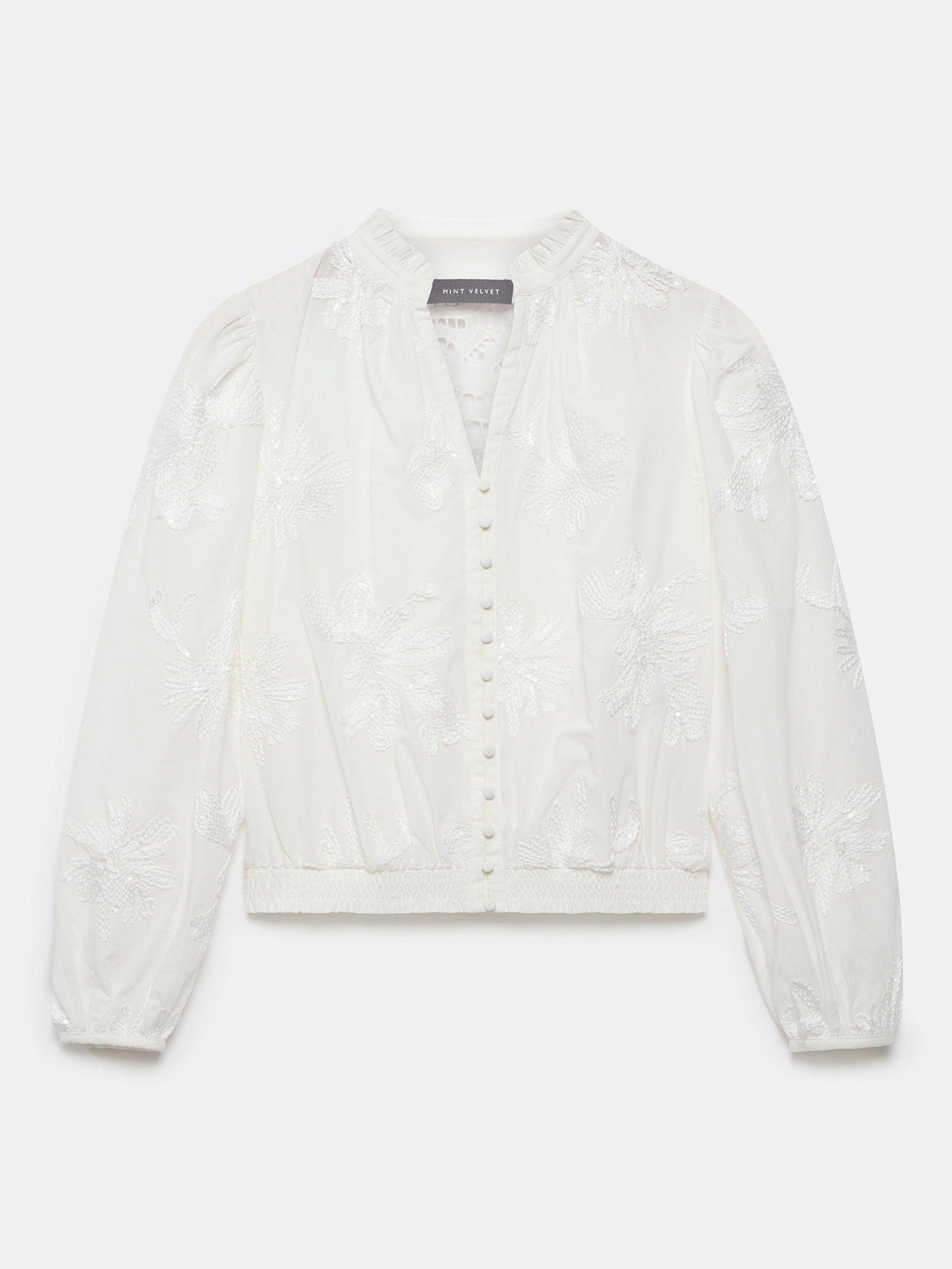 Product image 7 of 8, which shows Mint Velvet Floral Sequin Blouse, White Ivory, S