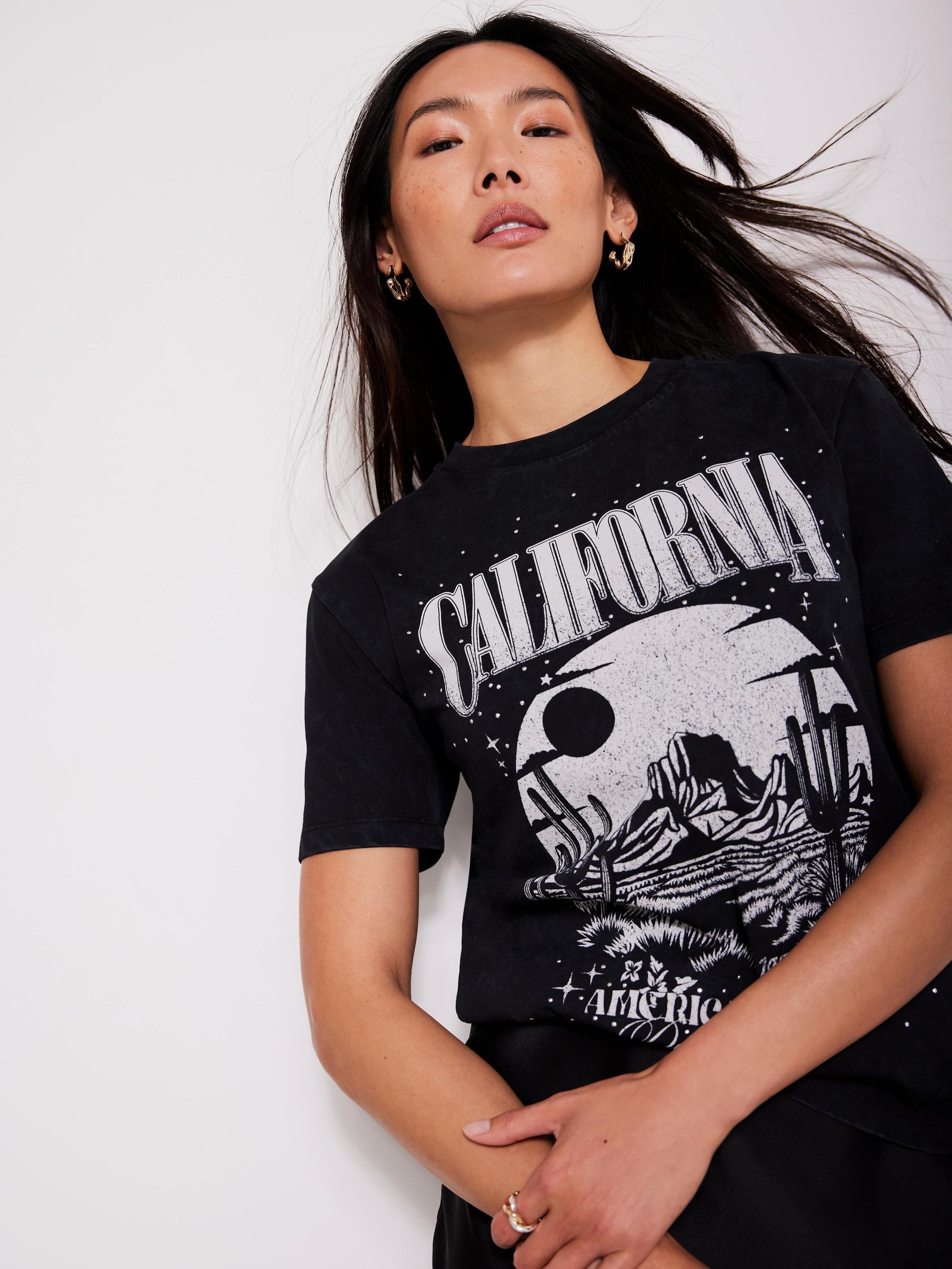 Product image 2 of 7, which shows Mint Velvet Crew Neck California T-Shirt, Black, XS