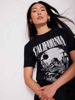 Mint Velvet Crew Neck California T-Shirt, Black - view 2, Black