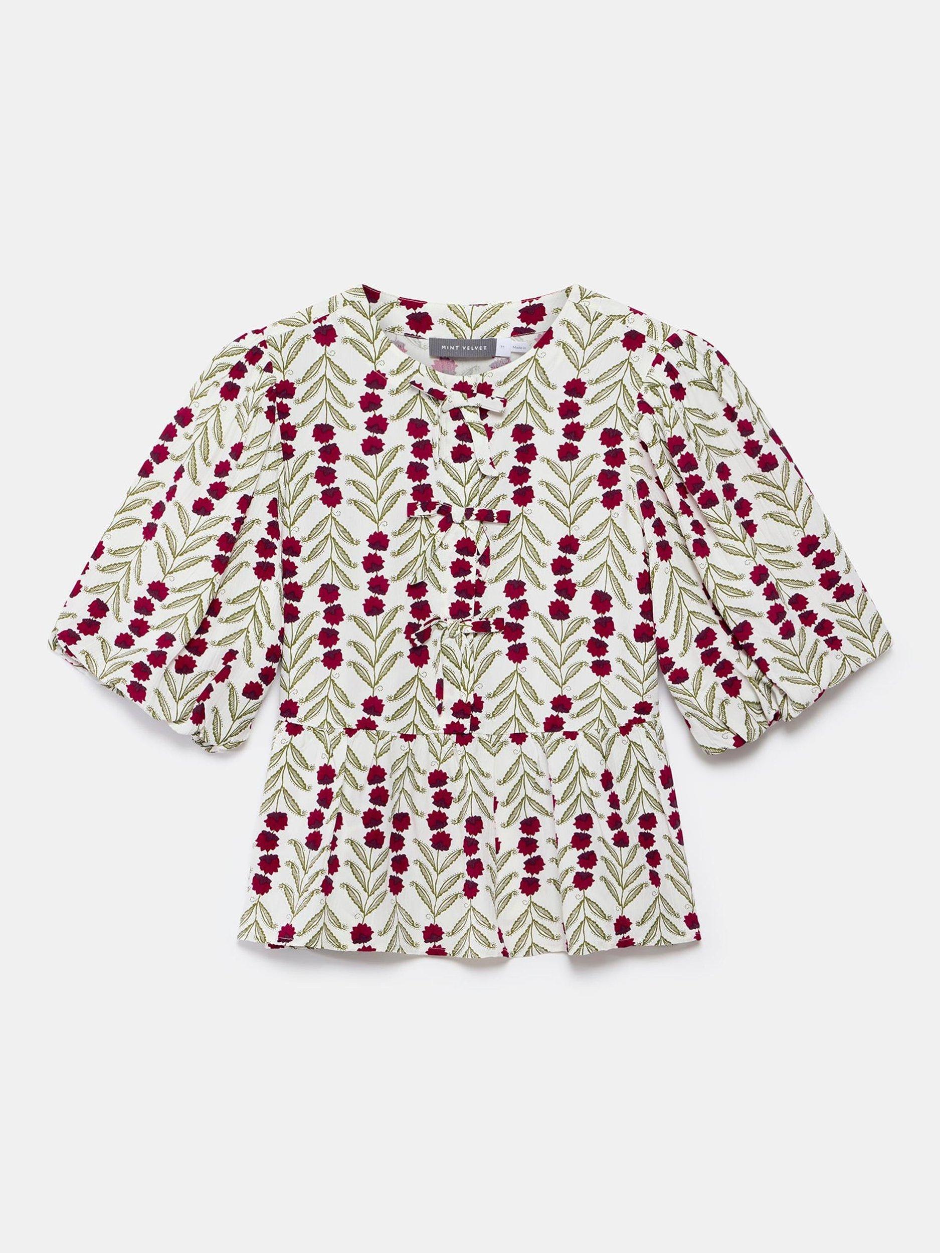Product image 6 of 7, which shows Mint Velvet Floral Peplum Hem Top, Natural/Multi, S