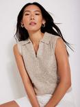Mint Velvet Sleeveless Sequin Polo Top, Natural