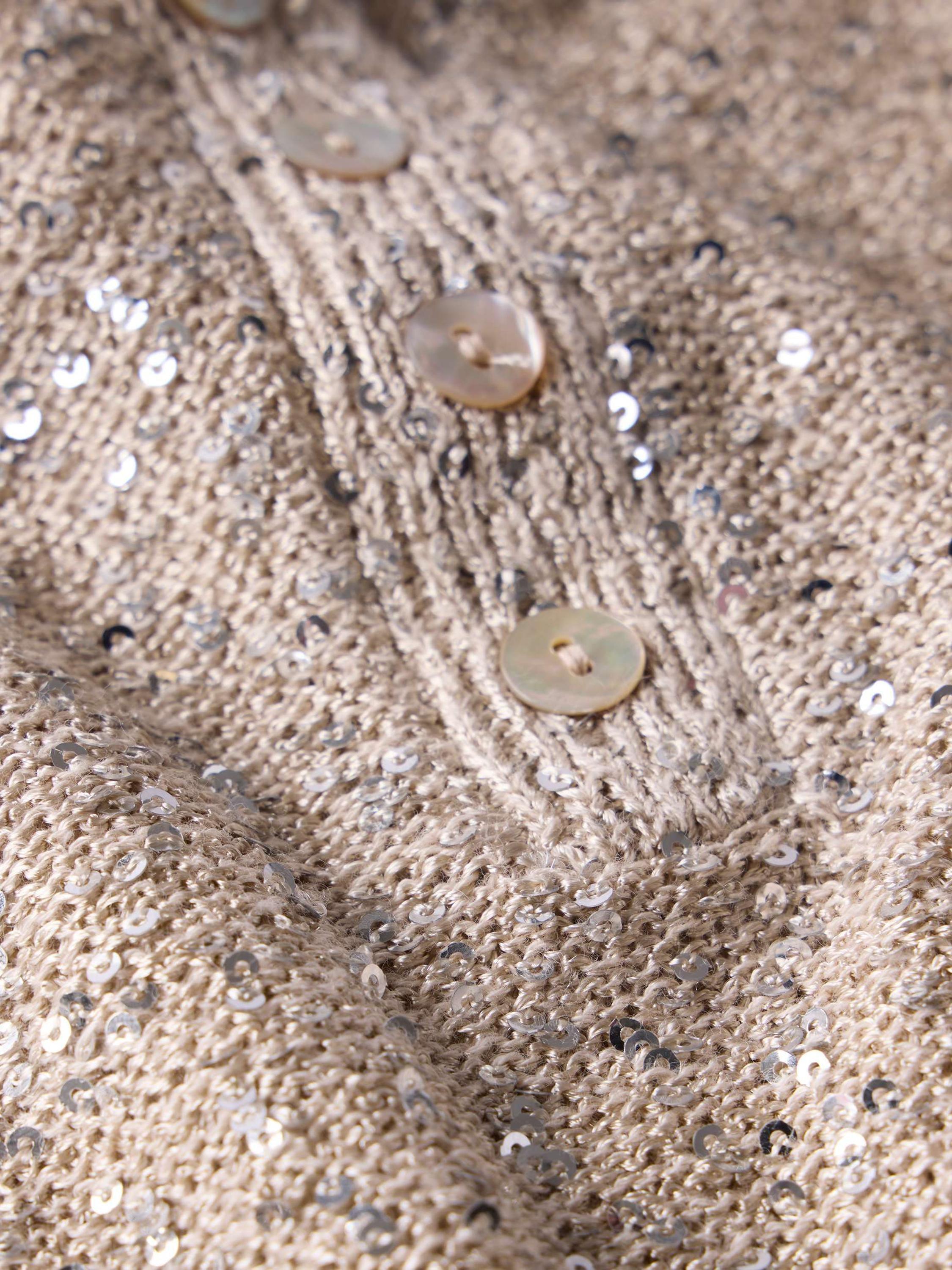 Product image 9 of 9, which shows Mint Velvet Sleeveless Sequin Polo Top, Natural, XS