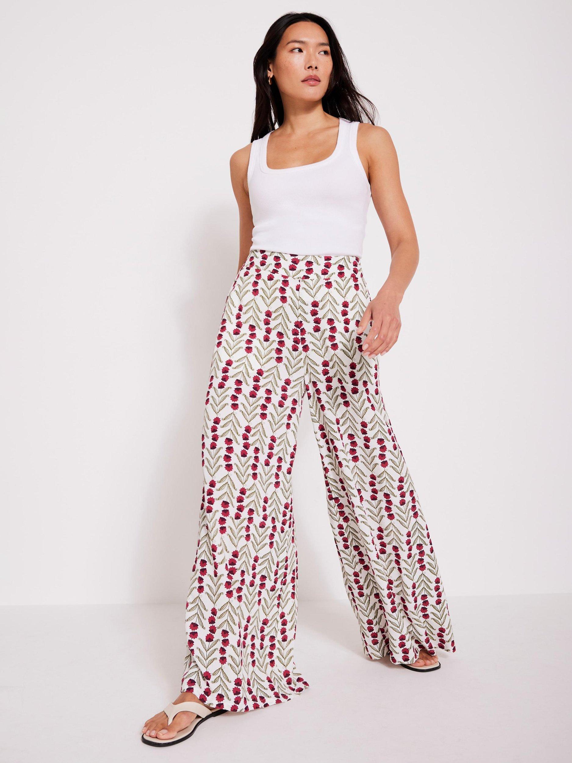 Mint Velvet Floral Wide Leg Trousers, Natural/Multi