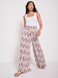 Mint Velvet Floral Wide Leg Trousers, Natural/Multi