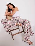 Mint Velvet Floral Wide Leg Trousers, Natural/Multi
